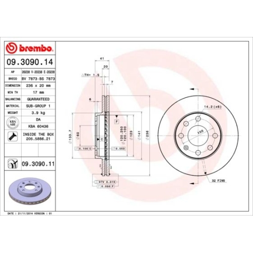 Bremsscheibe Brembo Vorderachse  2 Stück 09.3090.11 - ATU