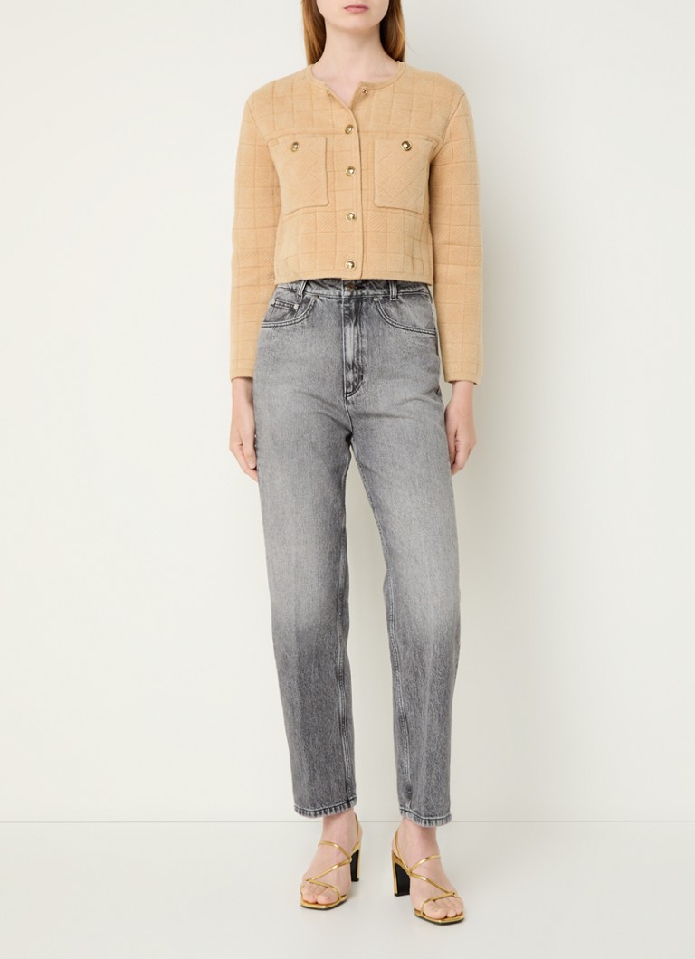 Cardigan corto Sandro in maglia fine con motivo a quadri e tasche sul petto.