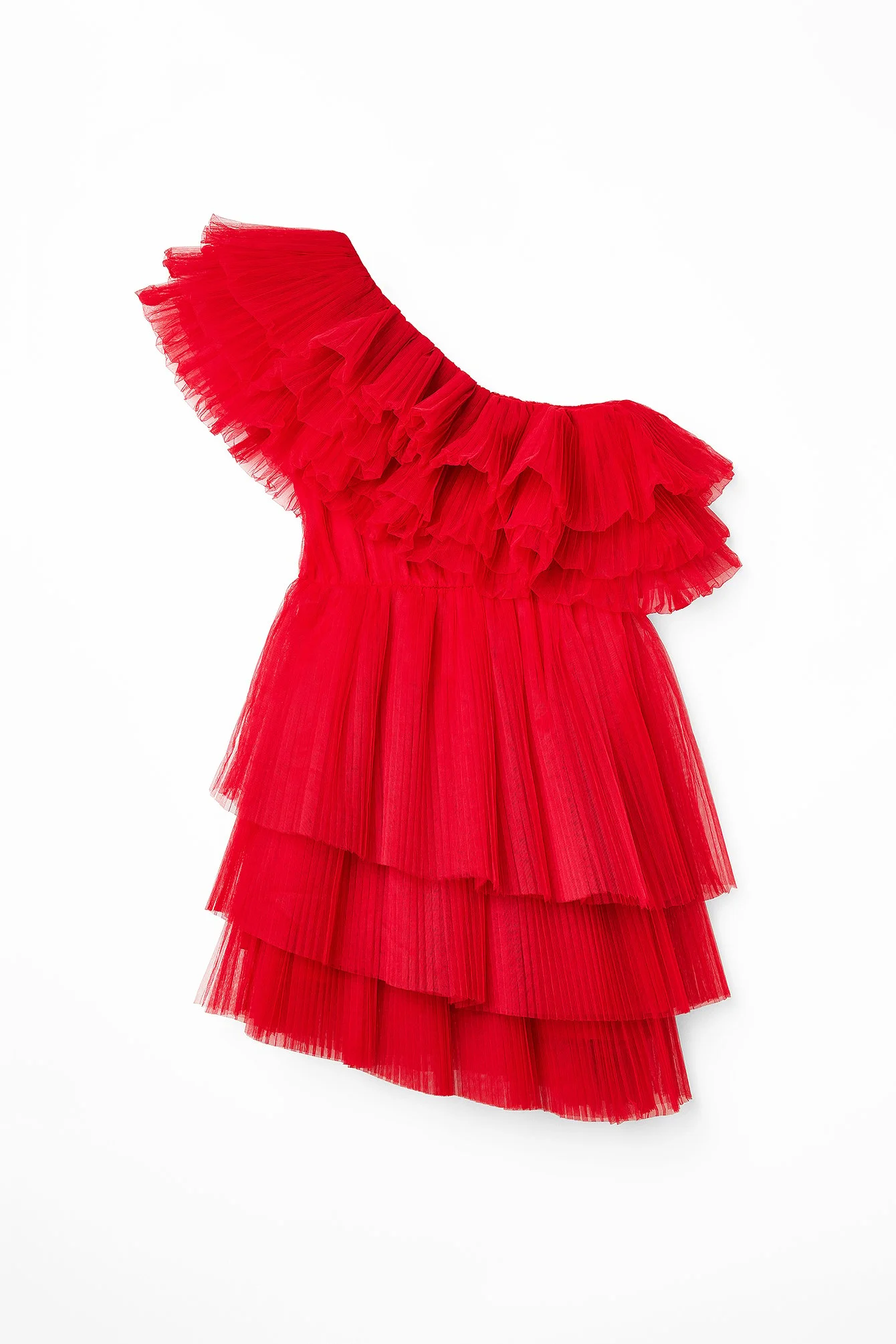 Asymmetrisches voluminöses One-Shoulder-Kleid