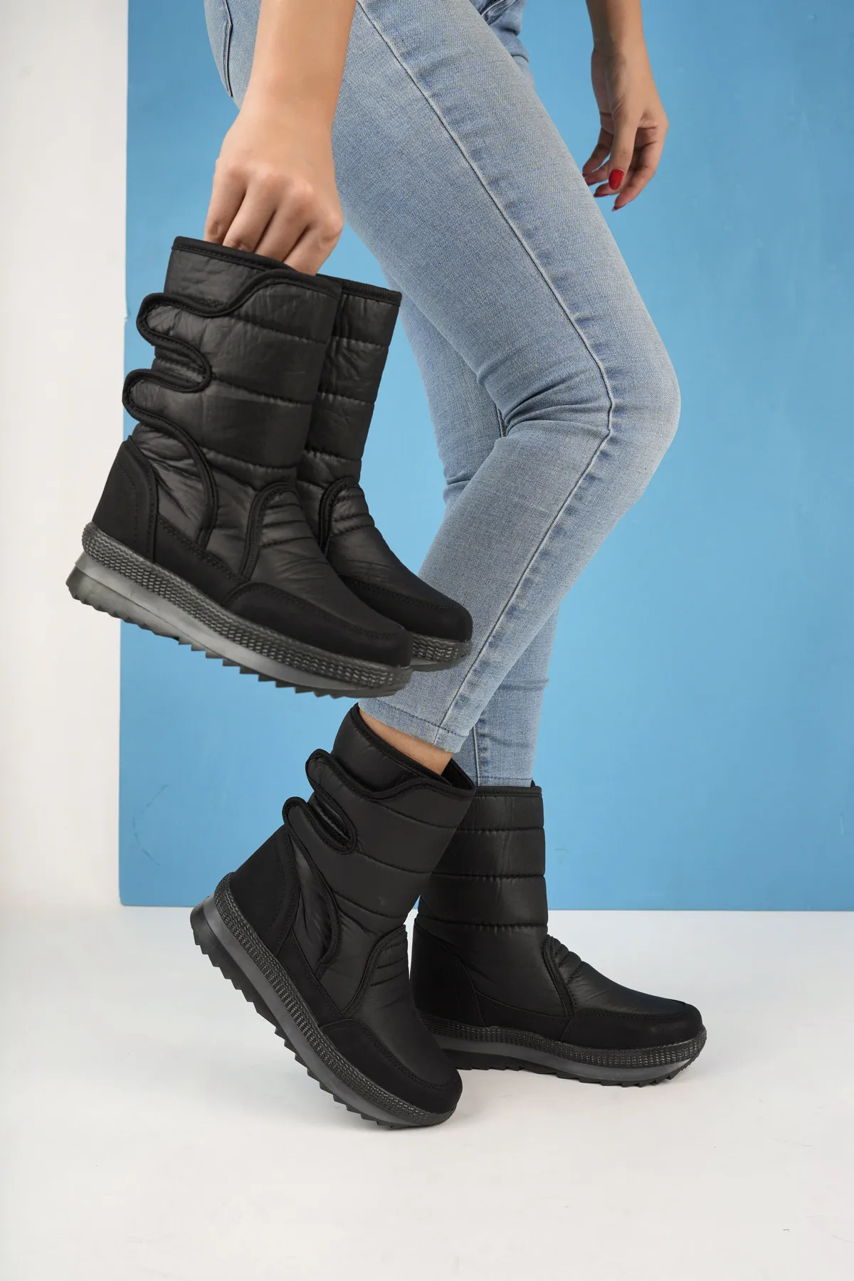 MUGGO  Felya Pelzige Regen- und Schneestiefel für Damen mit Klettverschluss