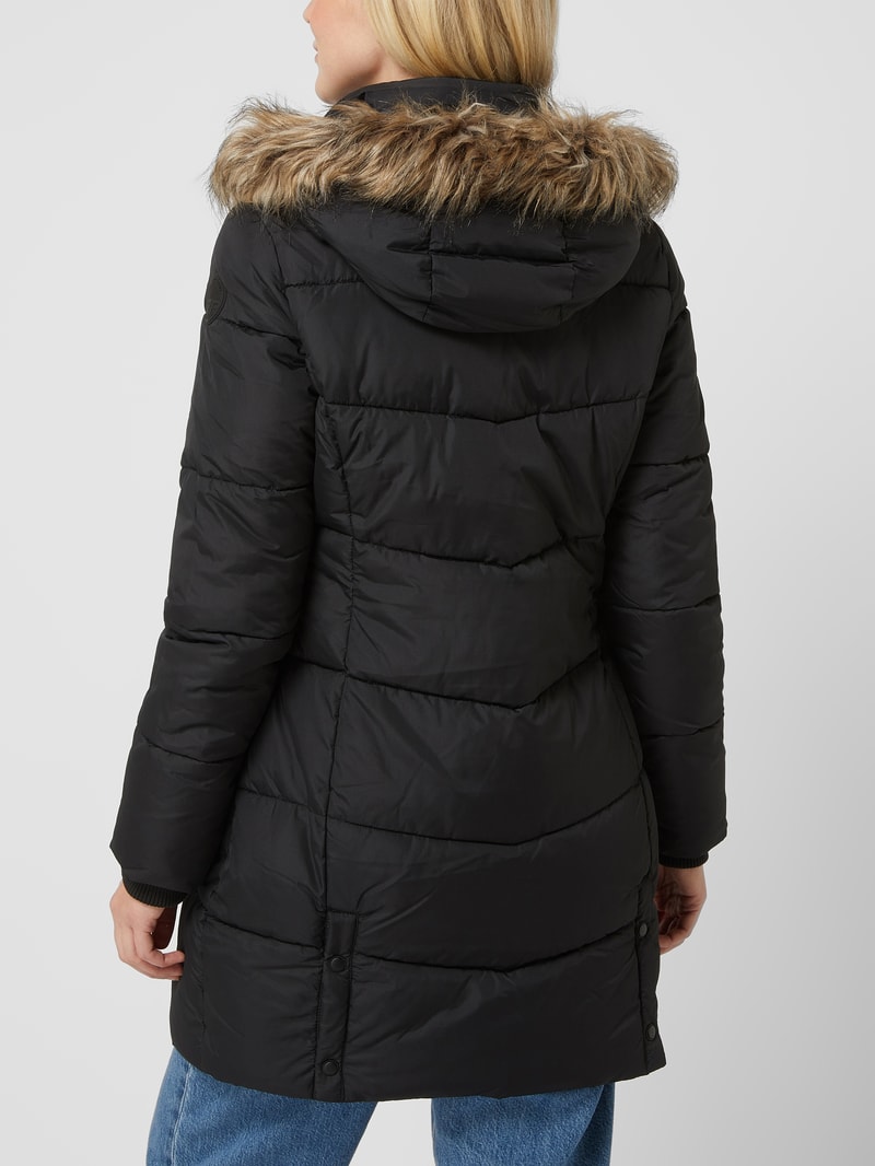 Steppjacke mit abnehmbarer Kapuze in schwarz