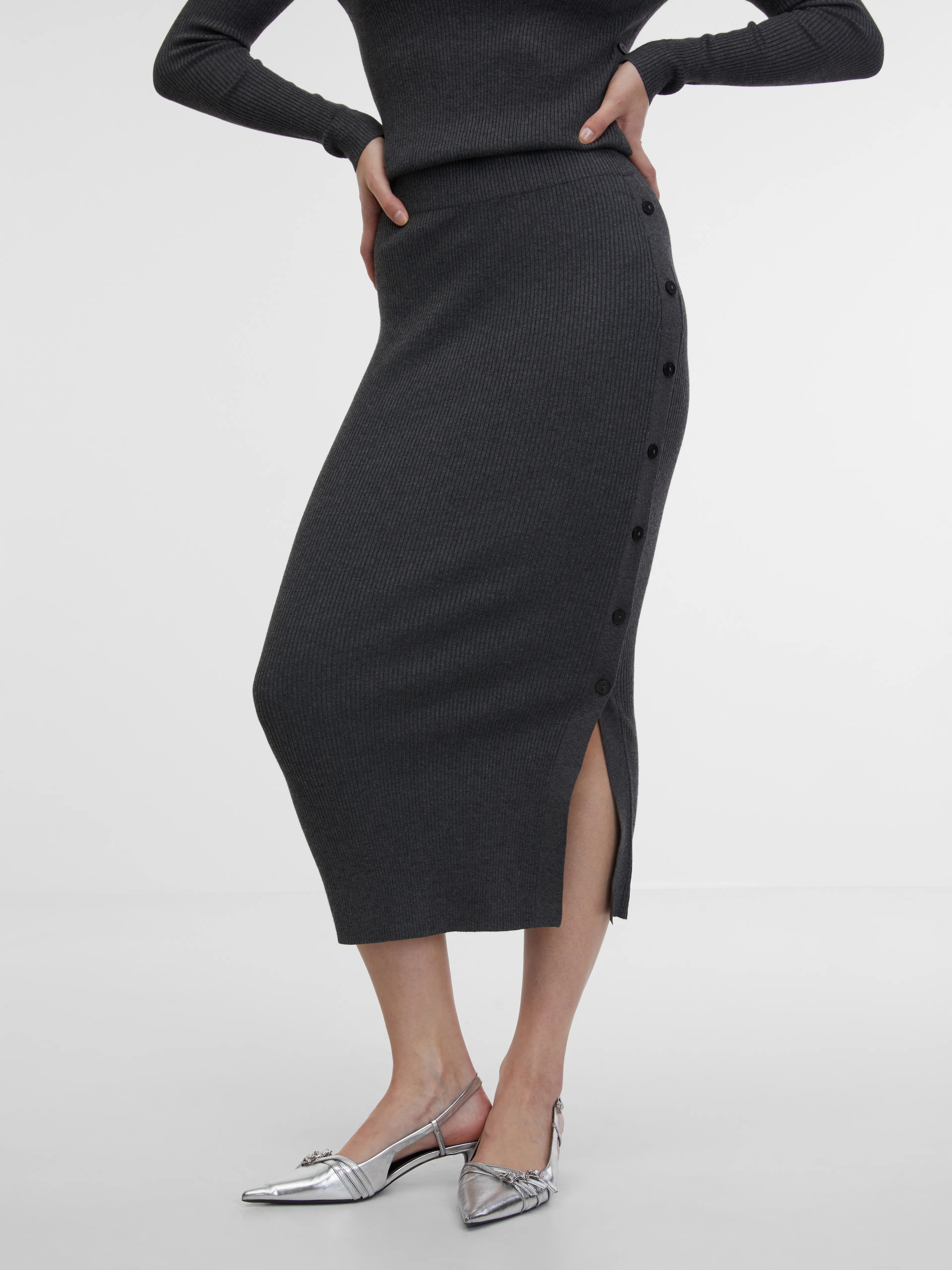 Grauer Damen-Pullover-Midirock ORSAY