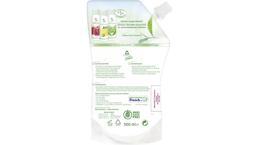 Frosch Senses Duschgel Zitronenminze Sensitiv 500 ml