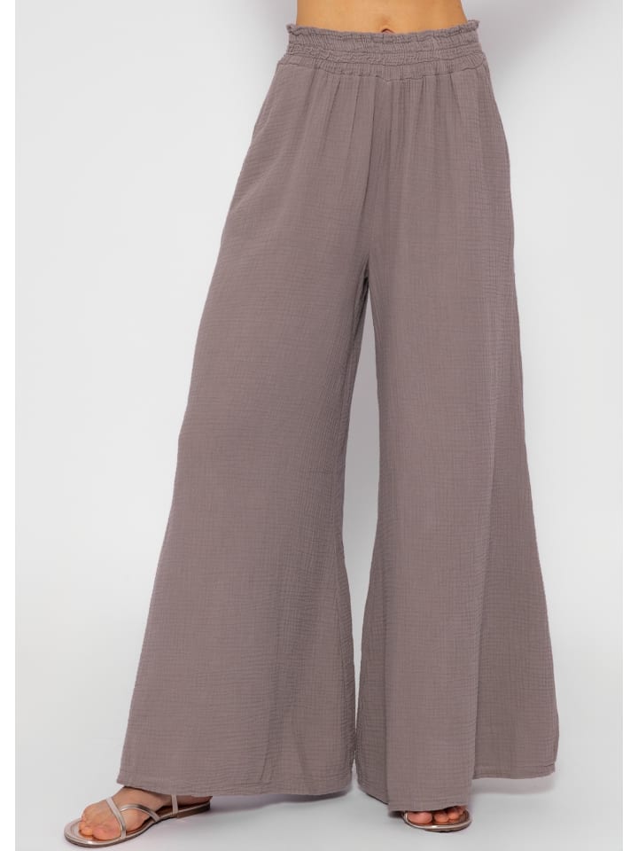 SASSYCLASSY Musselin Pants mit weitem Bein in Taupe günstig kaufen