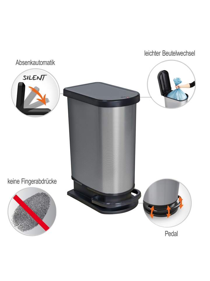 Rotho Paso Mülleimer 50l mit Deckel, Kunststoff (PP) in Carbon metallic günstig kaufen onesize