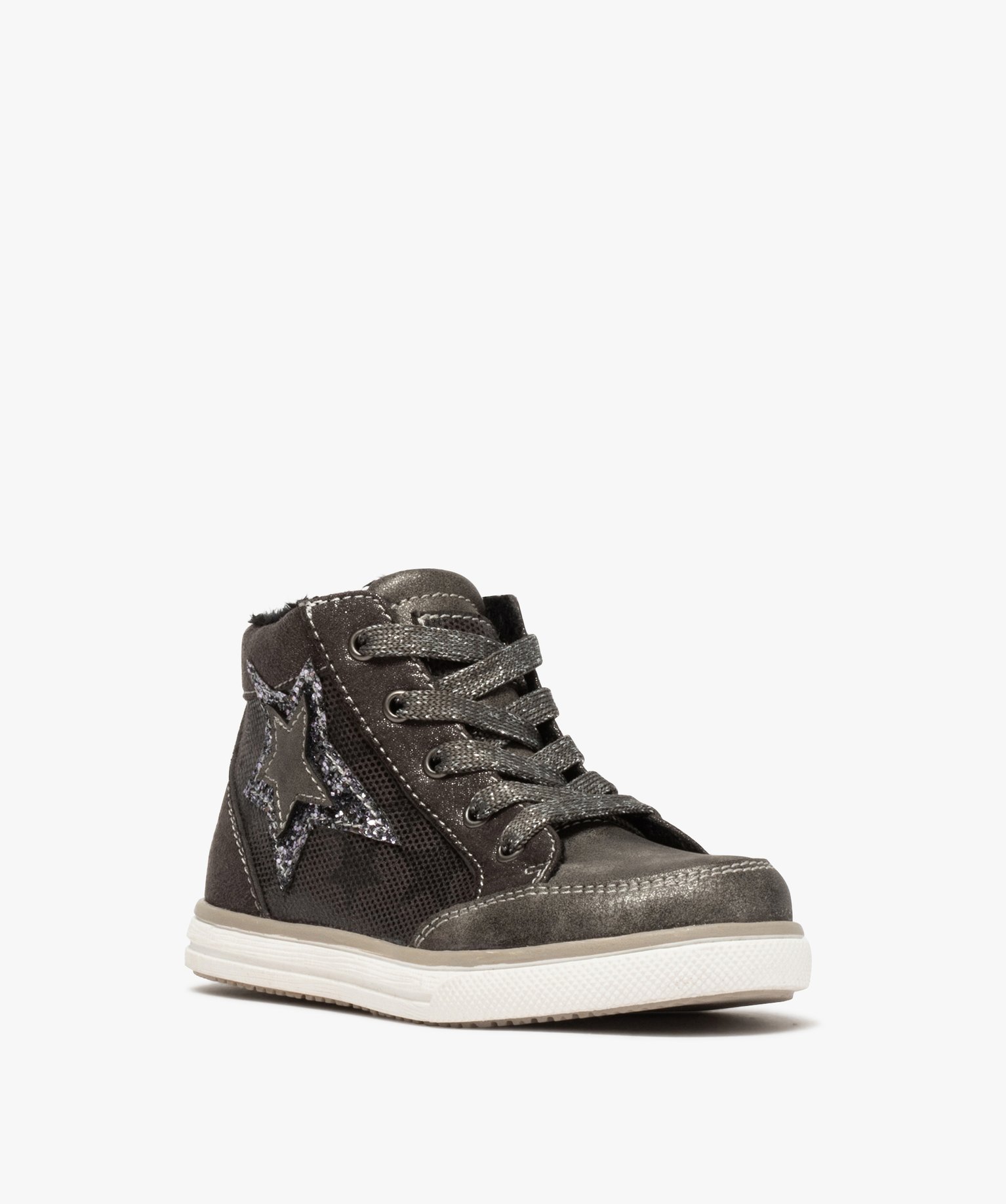 Baskets fille semi-montantes avec étoile pailletée gris | GEMO