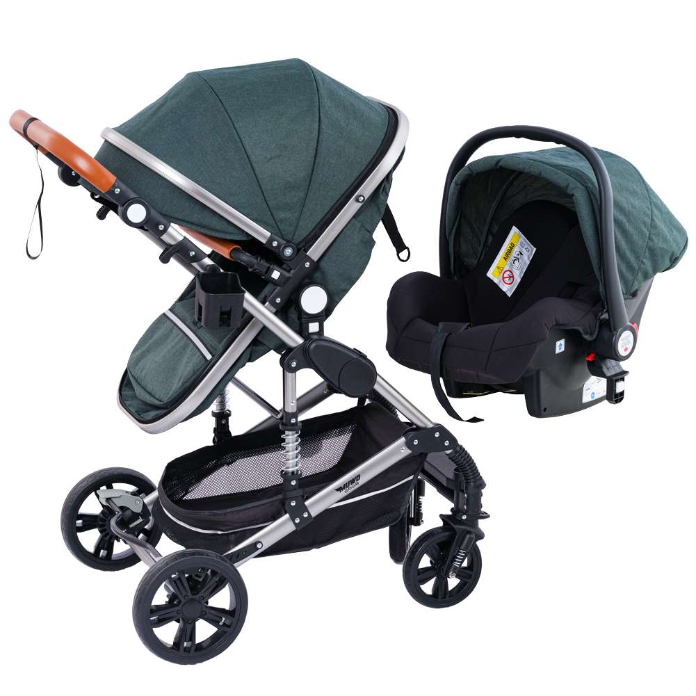 MUWO 3 in 1 Kombi-Kinderwagen Komplettset grün