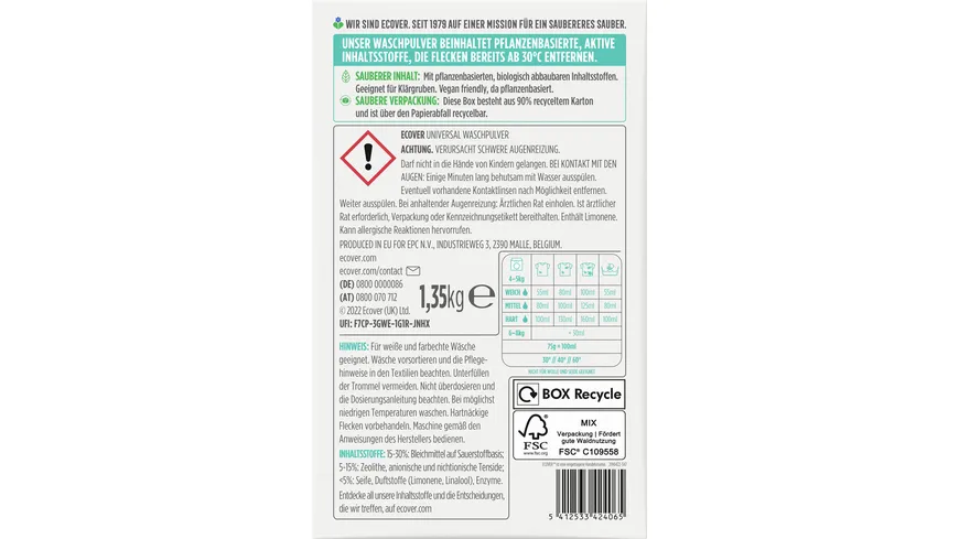 Ecover Waschpulver Universal 1.35 kg