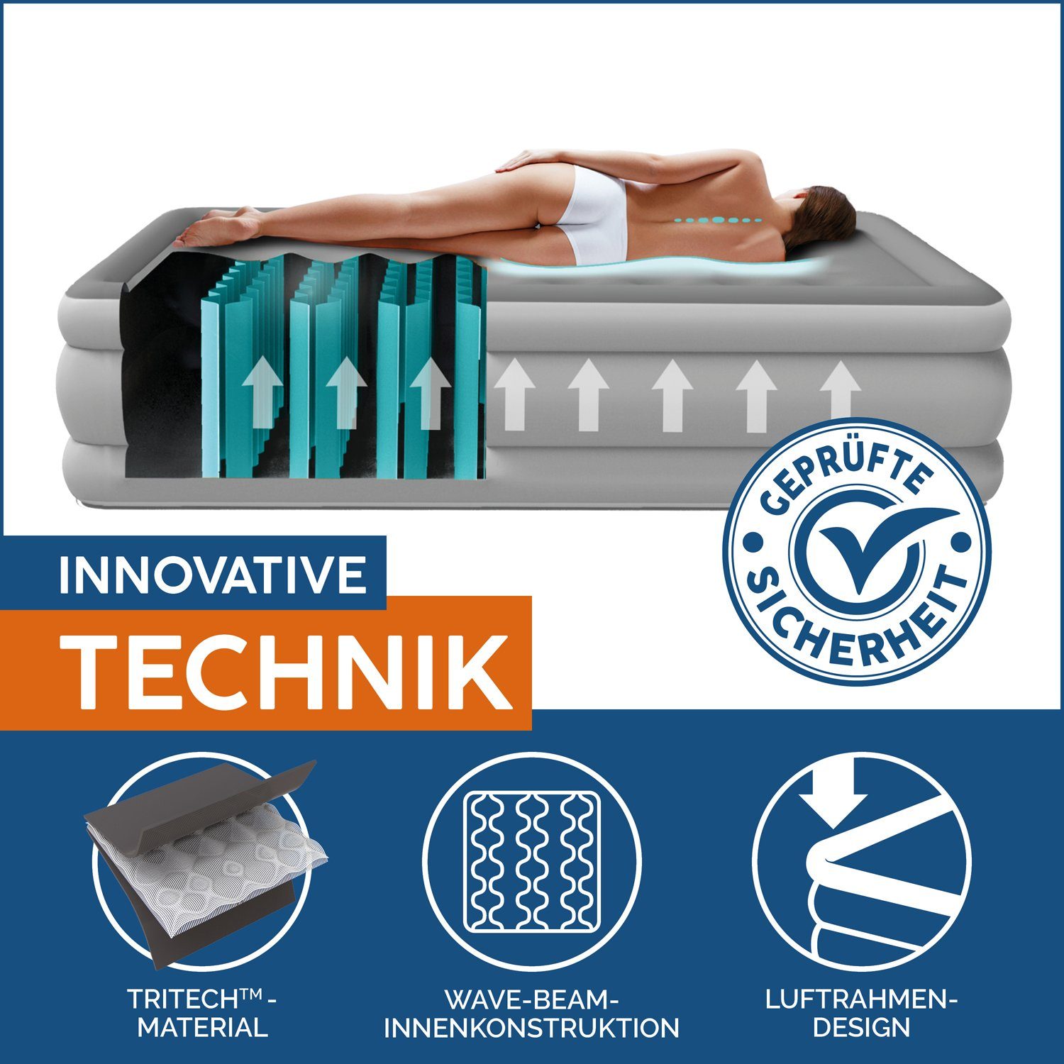 Bestway Luftbett TriTech 2 Personen selbstaufblasend Elektropumpe 203 x 152 x 46 cm