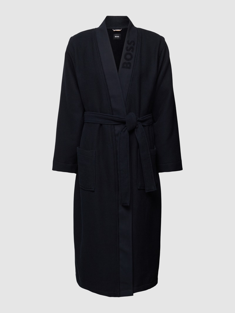 Bademantel mit Strukturmuster Modell 'Waffle Kimono' in dunkelblau