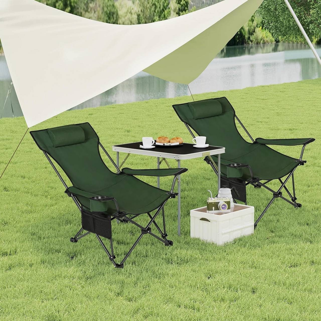 Woltu Campingstuhl (1 St), klappbar für Outdoor mit Armlehnen Getränkehalter