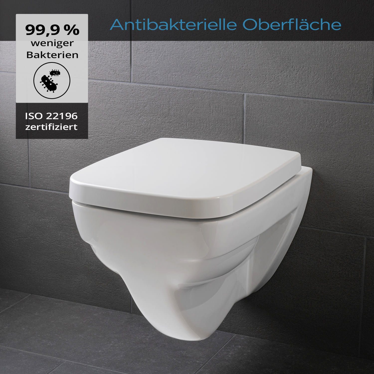 blumfeldt WC-Sitz Lamera Toilettendeckel eckige Form Absenkautomatik antibakteriell, Absenkautomatik, antibakterielle Oberfläche, Quick-Release-Funktion