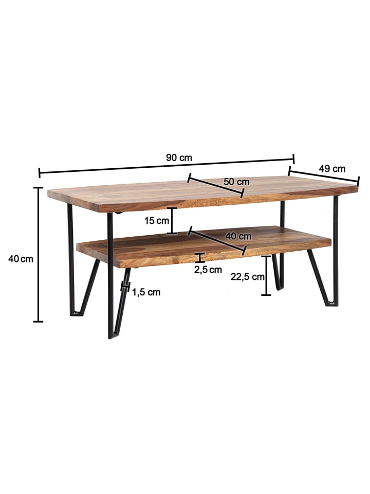 KADIMA DESIGN Couchtisch 90x50x40 cm Massivholz / Metall Sofatisch günstig kaufen onesize