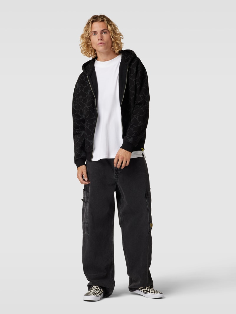 Sweatjacke mit Allover-Print in schwarz