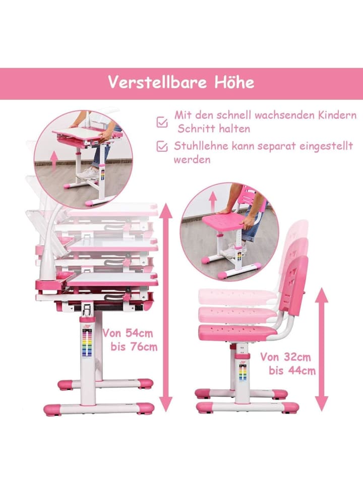 COSTWAY Kinderschreibtisch mit Lampe & Stuhl in Rosa günstig kaufen onesize