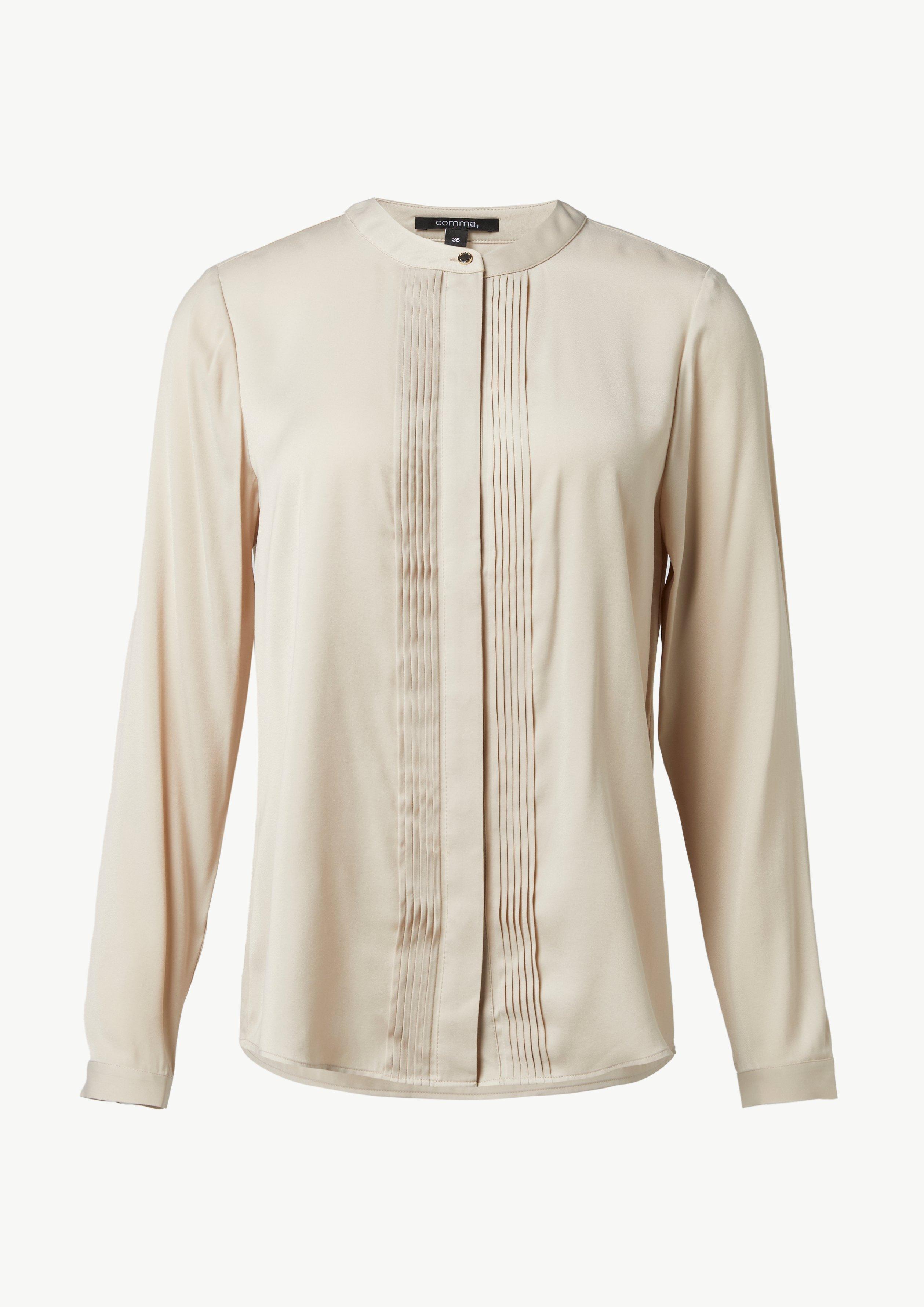Bluse mit verdeckter Knopfleiste und Biesen - beige