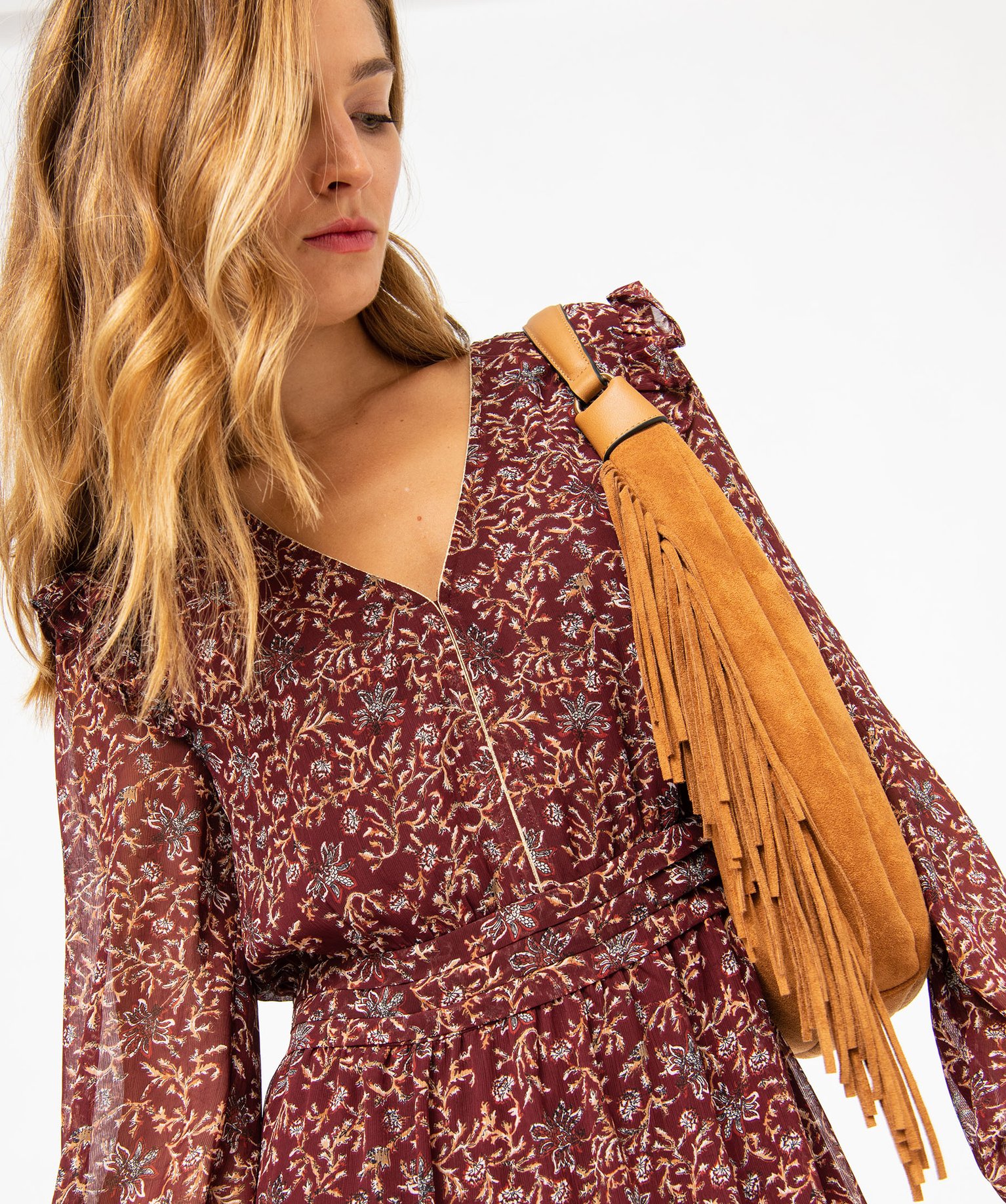Robe longue à manches longues motif fleuri femme imprime | GEMO