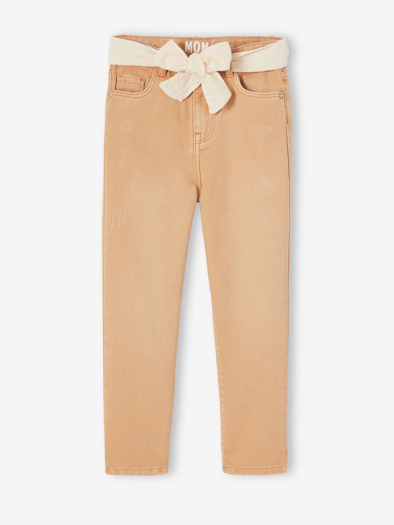 Vertbaudet Mädchen Hose mit Stoffgürtel, Mom-Fit Oeko-Tex - pfirsich