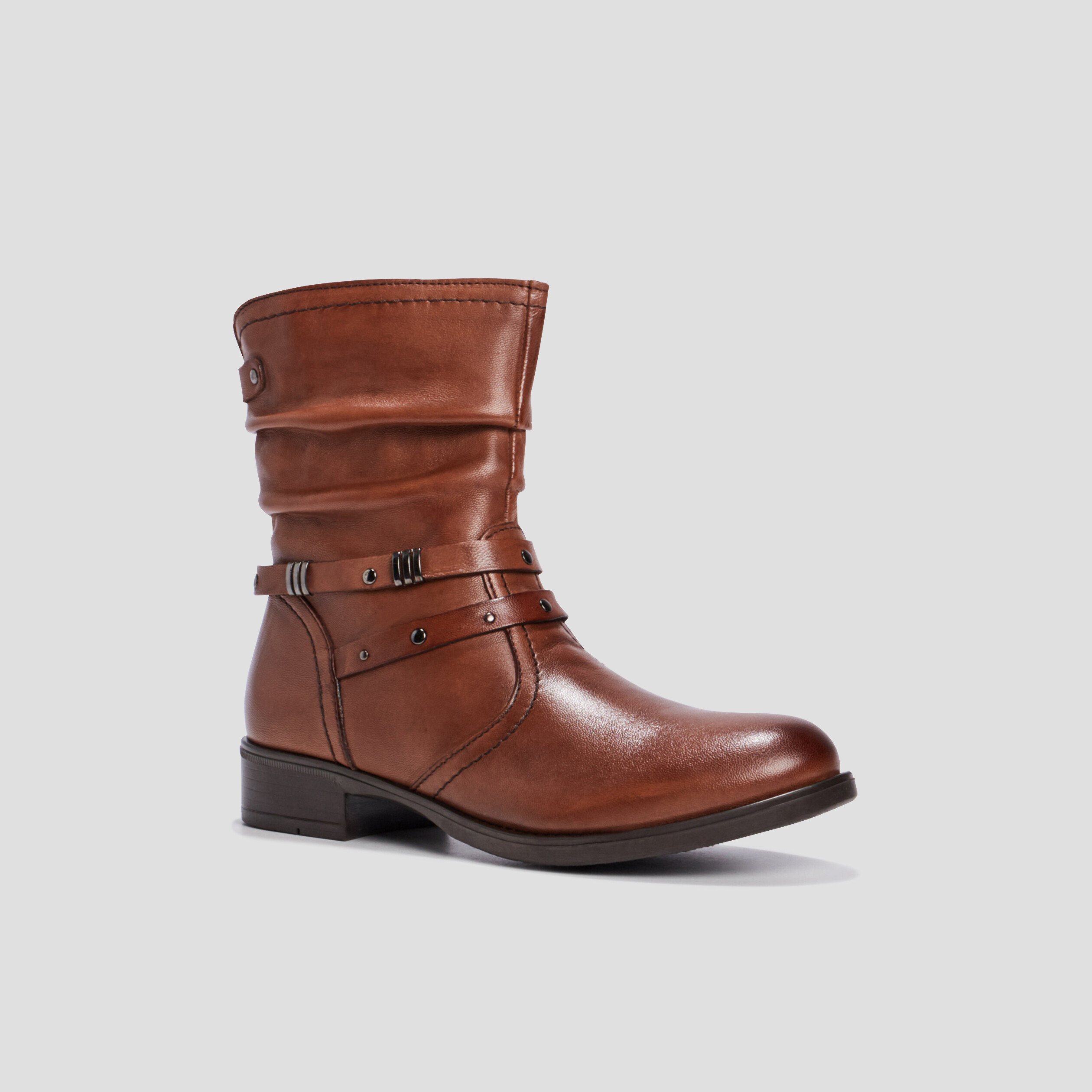 Bottes zippées plissées en cuir marron fille | La Halle
