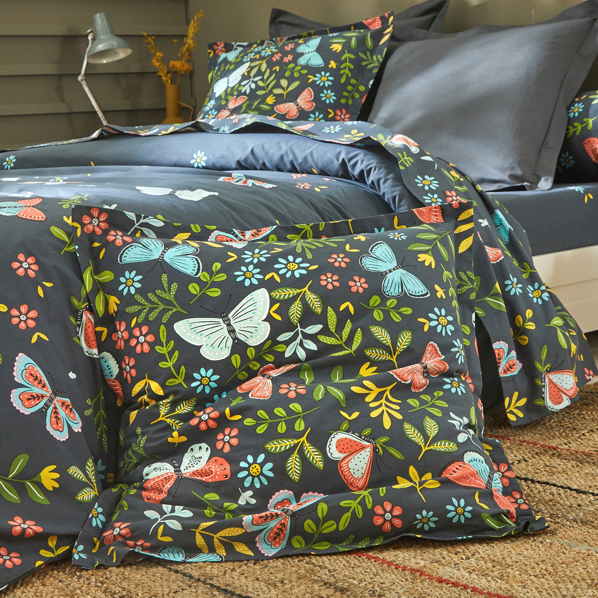 Linge de lit Envolée en coton à motifs papillons