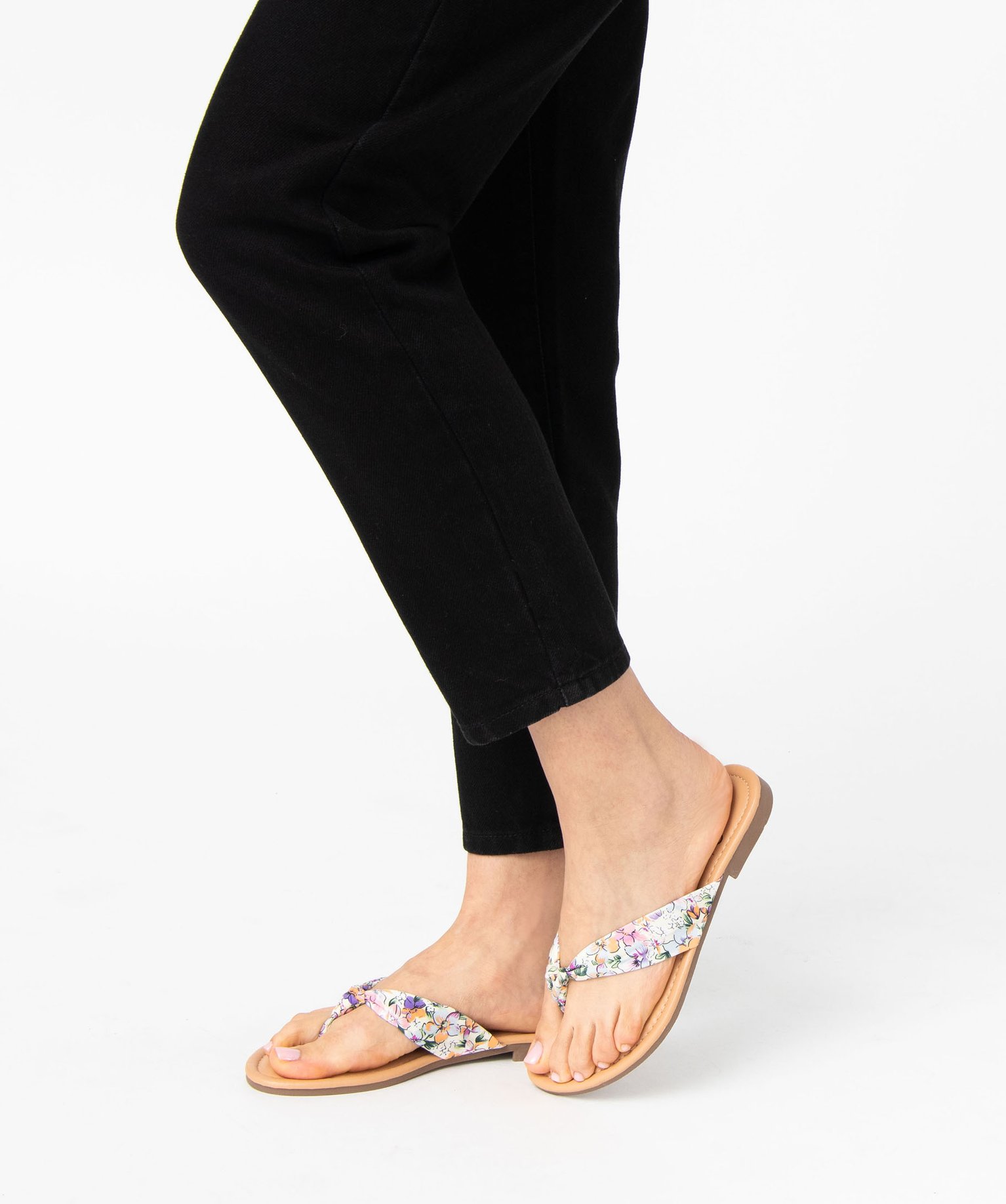 Tongs femme à talon plat et bride en toile drapée multicolore | GEMO