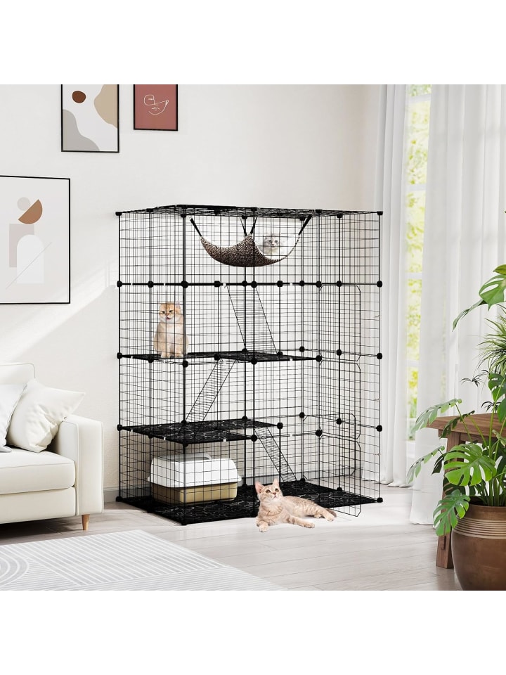 COSTWAY Katzenkäfig 4-stöckig 109,5 x 74 x 142cm in Schwarz günstig kaufen onesize