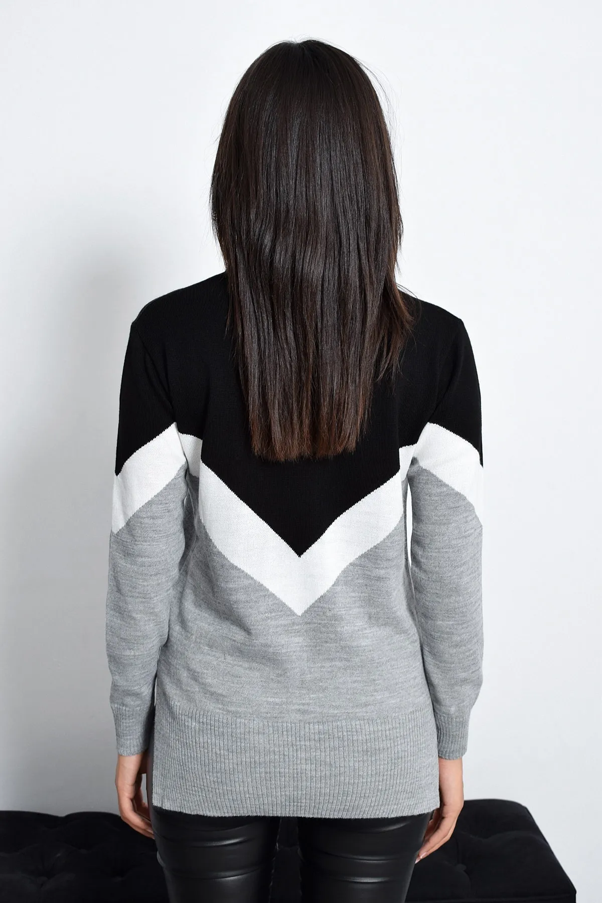Cool & Sexy  Schwarz-grauer Strickpullover für Damen DA29