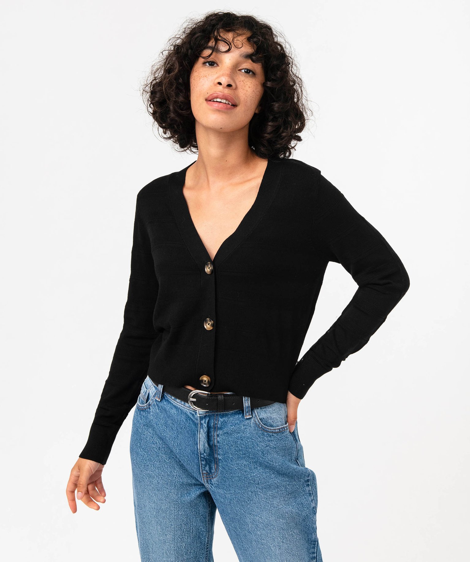 Gilet court à col V femme noir | GEMO