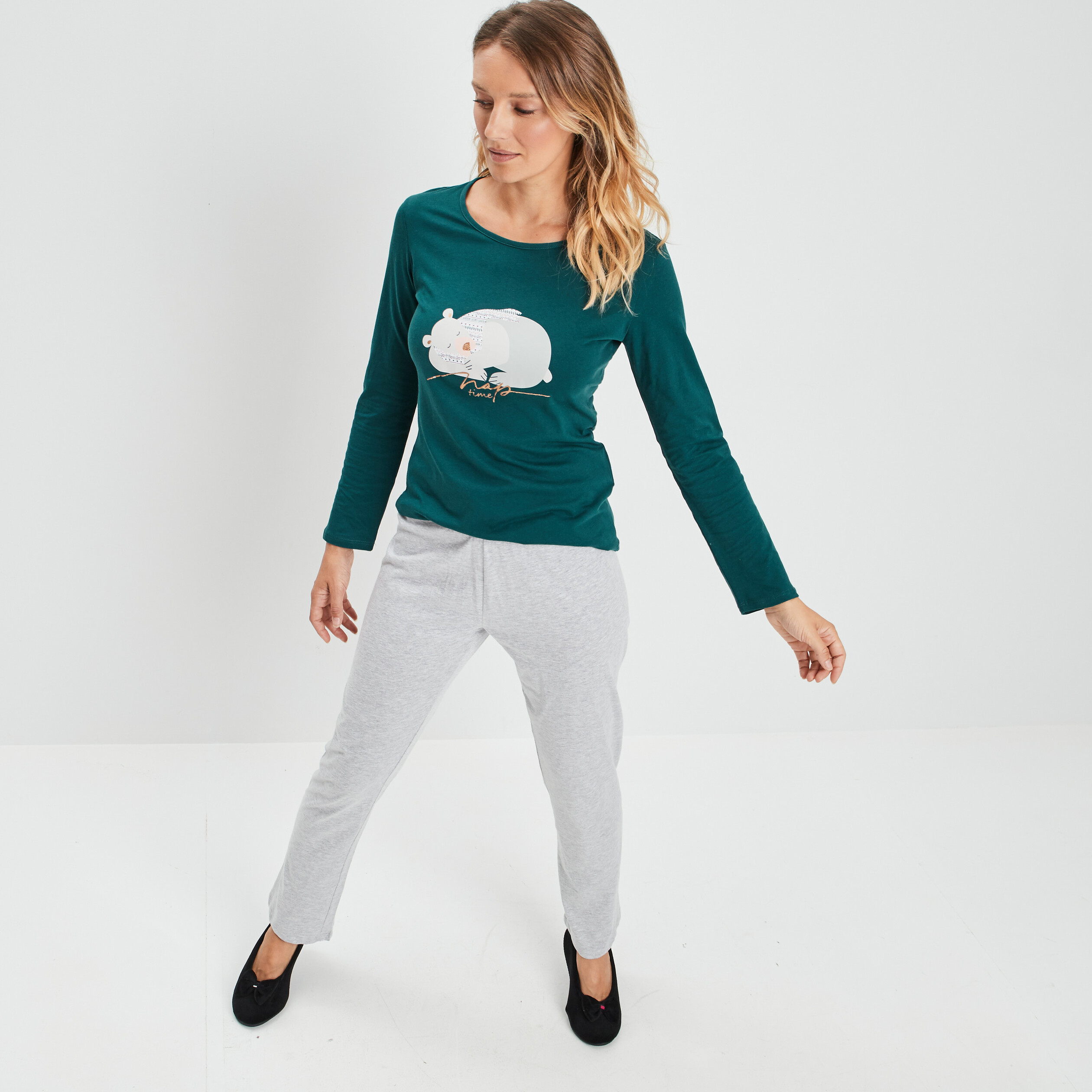 Ensemble pyjama 2 pièces vert foncé femme | La Halle
