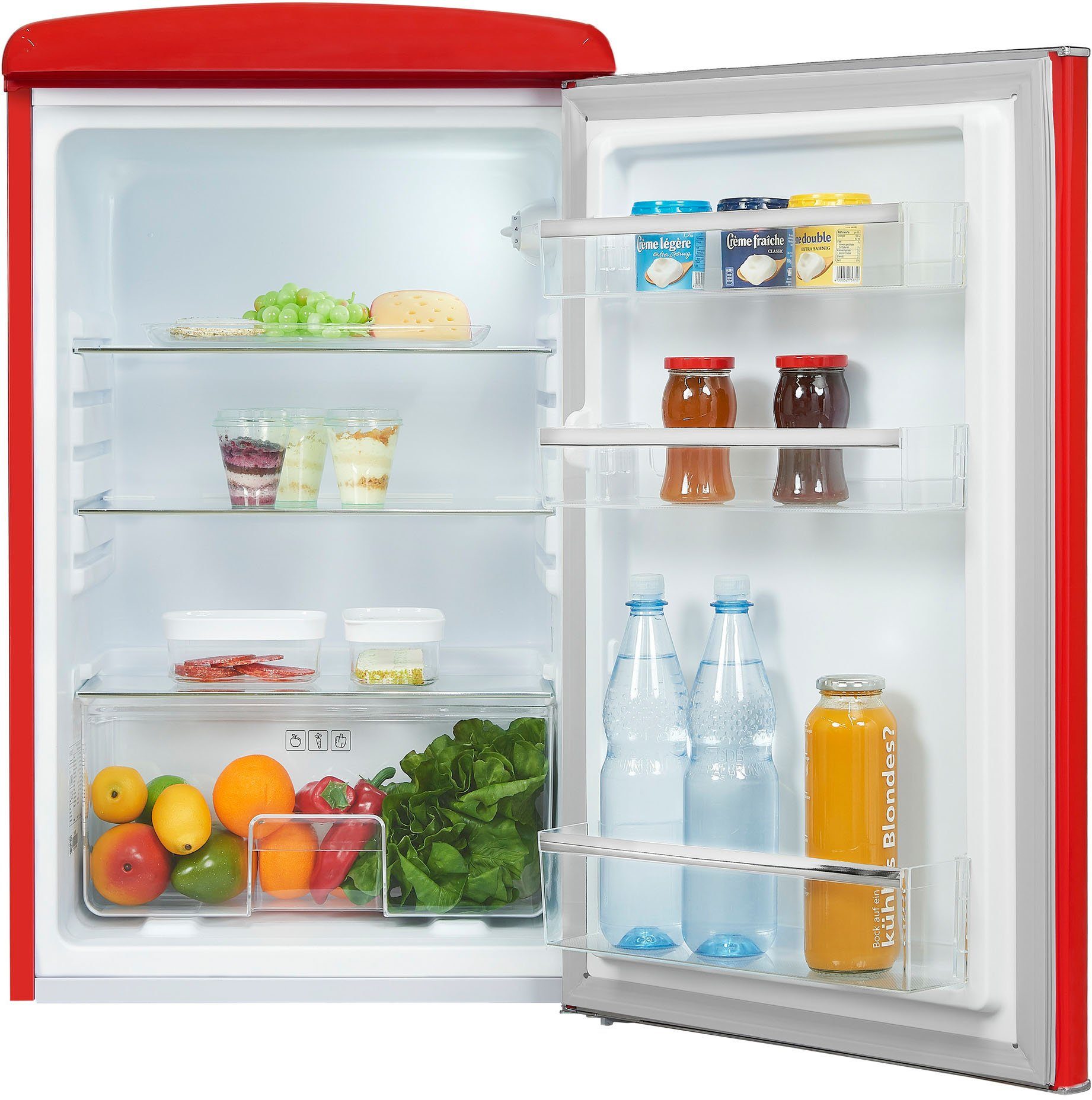 exquisit Kühlschrank RKS120-V-H-160F rot, 89,5 cm hoch, 55 cm breit