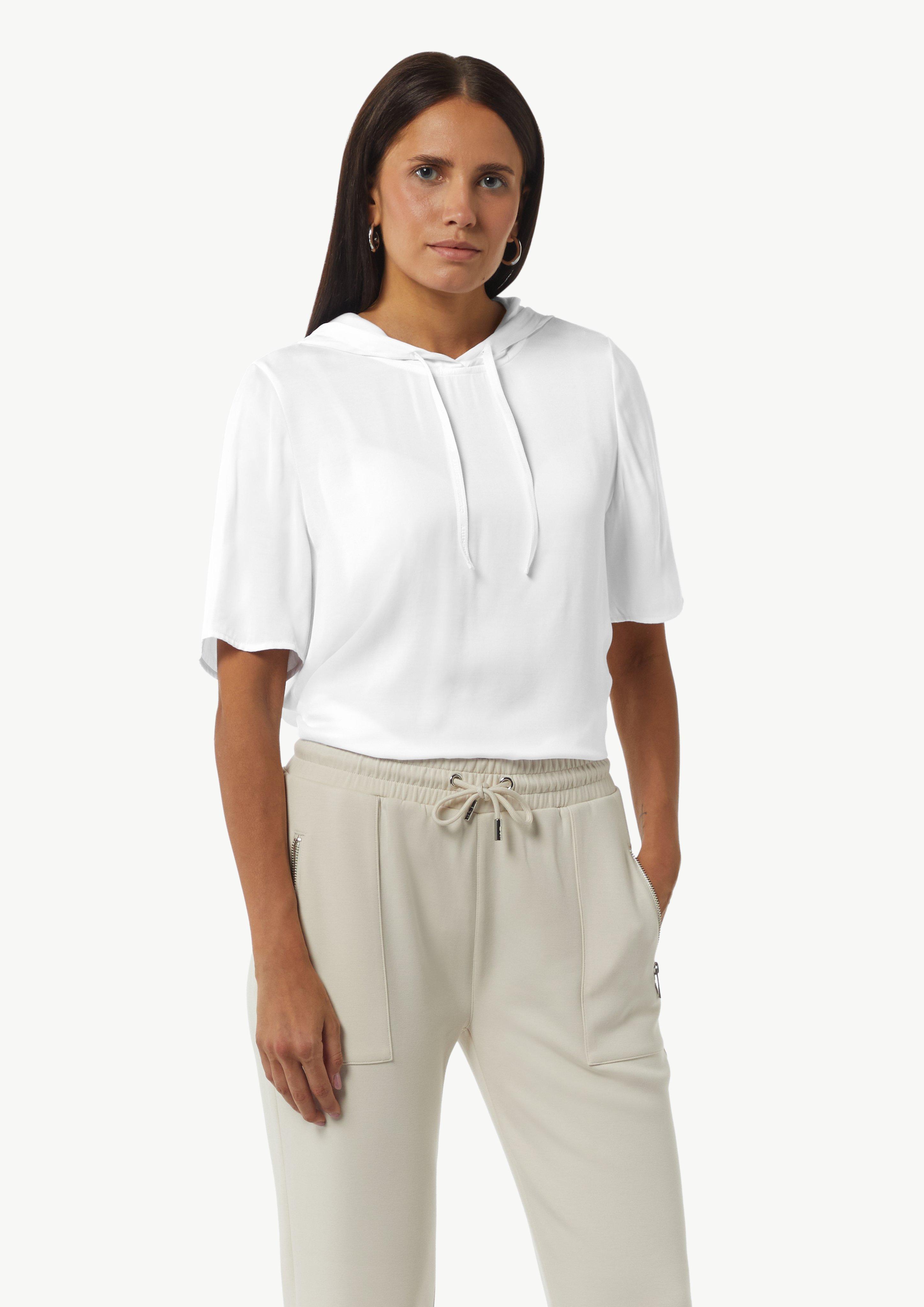 Hoodie-Bluse aus satiniertem Viskosemix - weiß