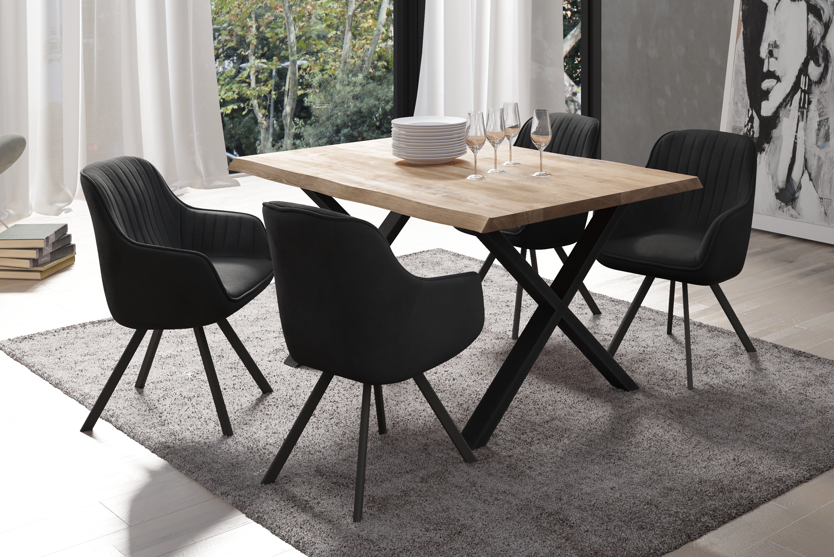 Homexperts Esstisch LESLEY *, Massivholz Eiche Natur, B140xT95xH75cm