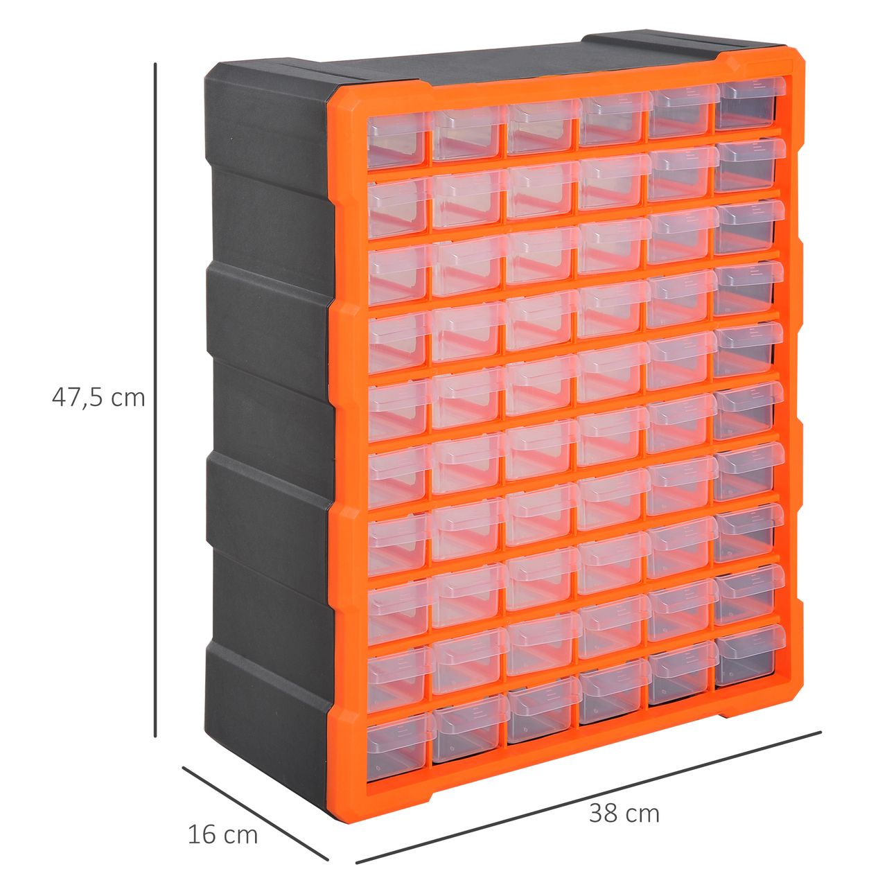 DURHAND Sortierkasten Kleinteilemagazin Teile Box Aufbewahrungsbox 60 Fächer Orange L38 x B16 x H47,5 cm