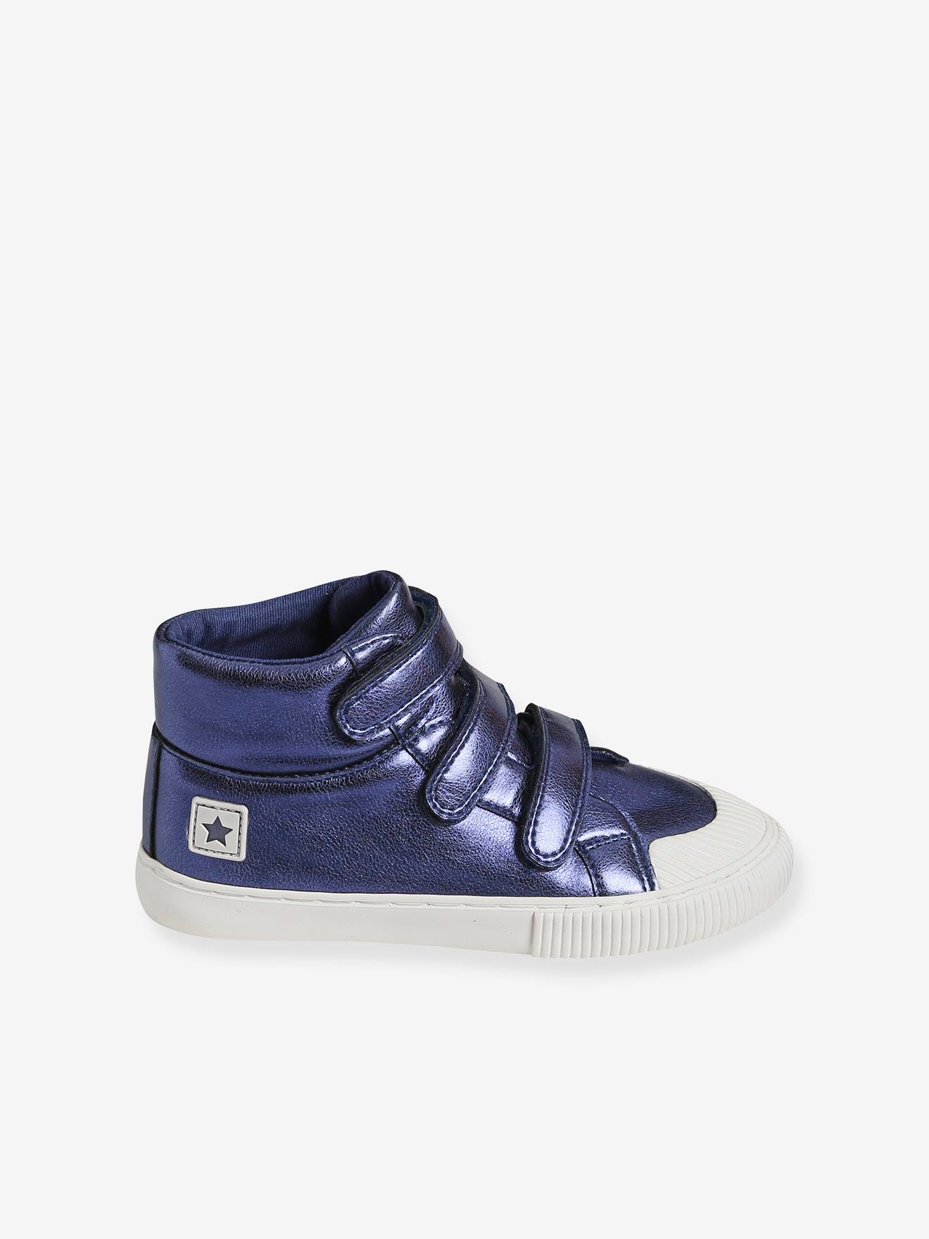 Baskets mid scratchées fille bleu metallisé