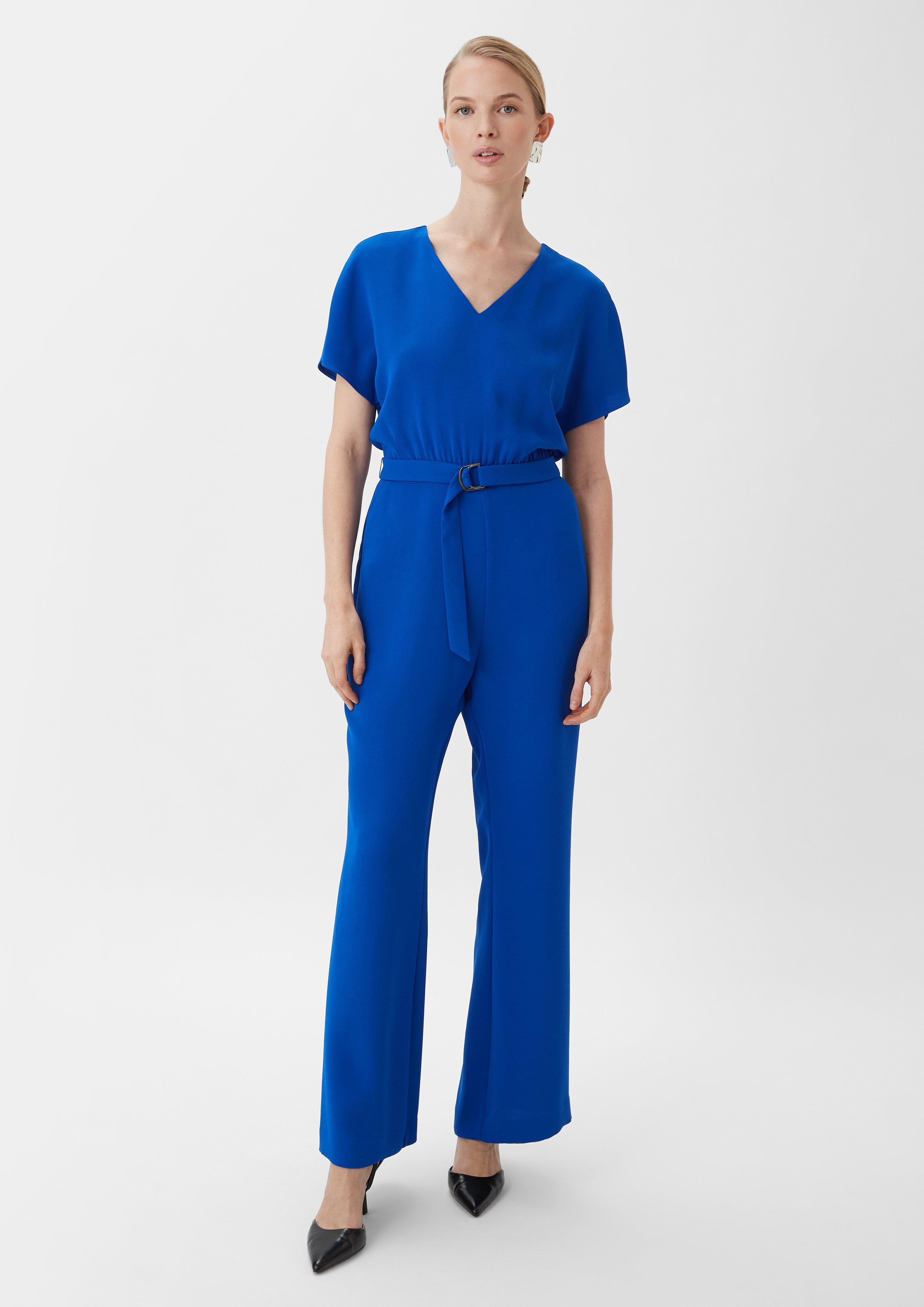 Crêpe-Overall mit ausgestelltem Bein - ozeanblau