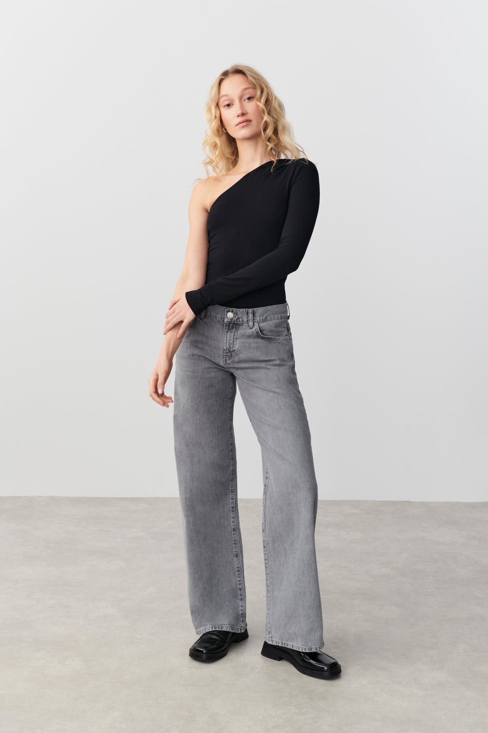 Soft touch one shoulder top