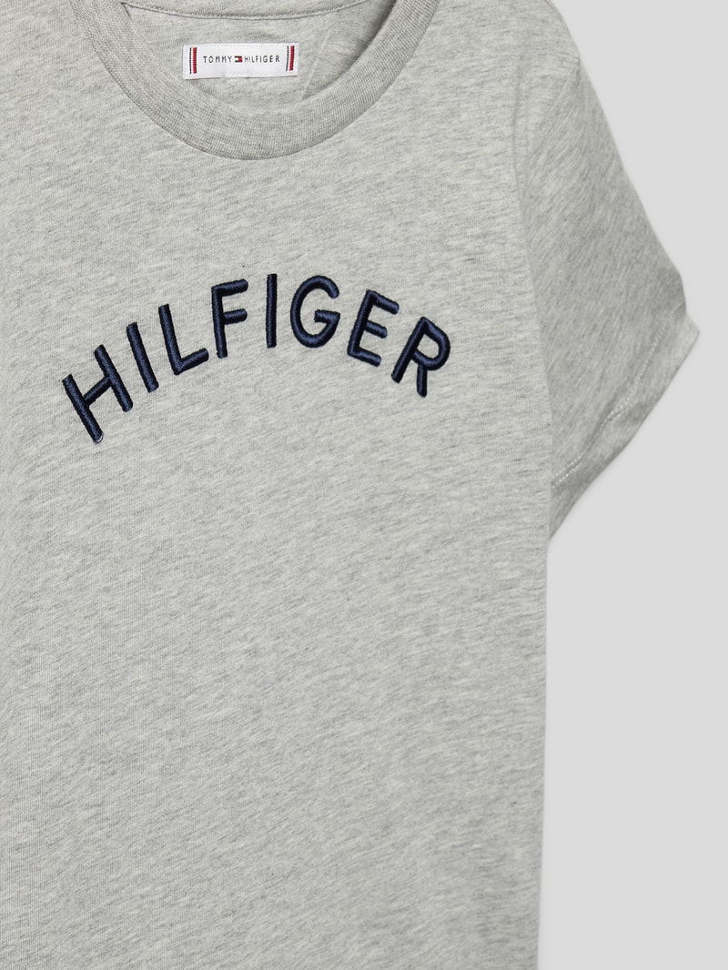 T-Shirt mit Logo-Stitching in mittelgrau meliert