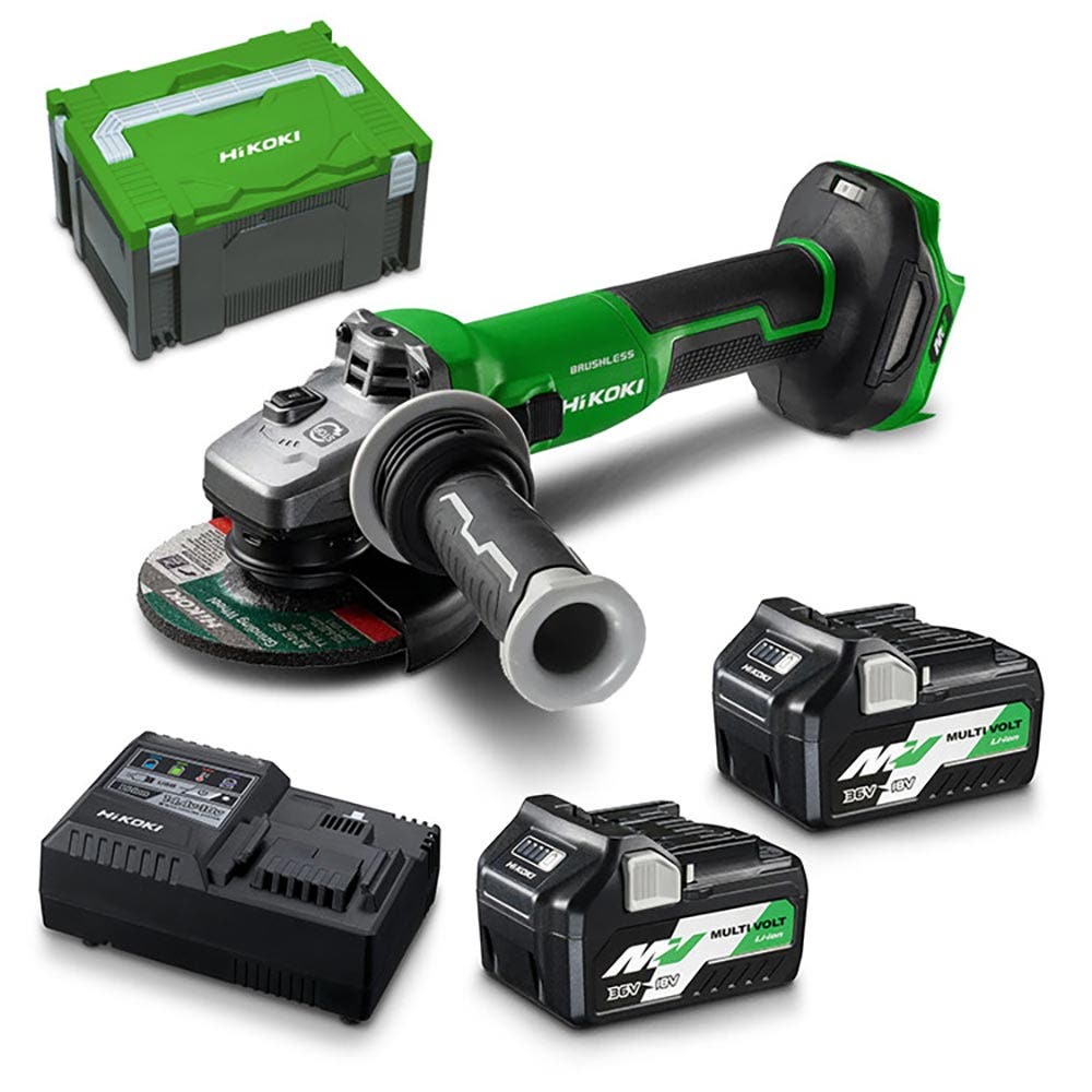 Kit de esmerilhadeira angular HiKOKI 36V 2 x 2,5/5,0Ah 125mm G3613DVE(HRZ)