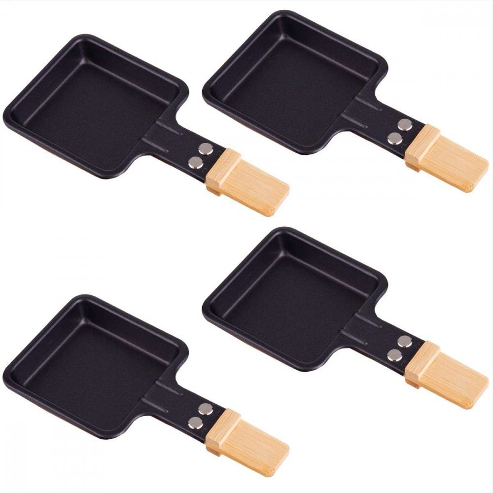 Syntrox Raclettepfännchen Syntrox Raclette Pfännchen viereckig mit Bambusgriff 4 Stück