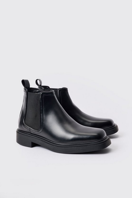 Schwarz eckige PU Chelsea-Stiefel
