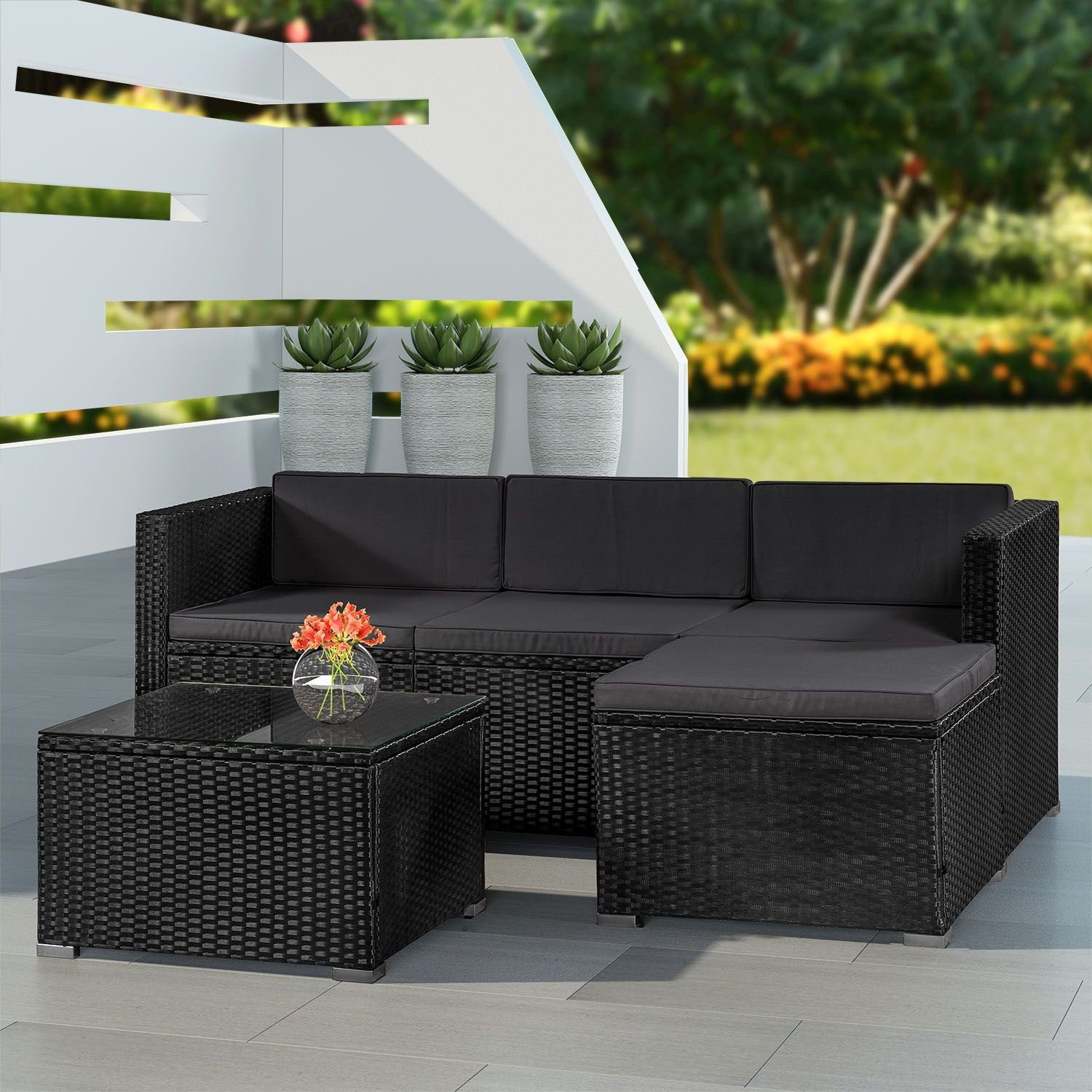 Juskys Gartenlounge-Set Punta Cana, (Set, Sitzgruppe), Polyrattan Sitzgarnitur mit 1 Tisch, 1 Sofa und 1 Hocker