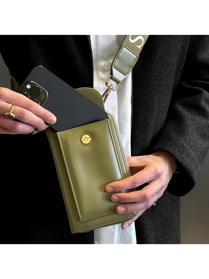 ATELIERS SAINT GERMAIN Leder-Handytasche in Khaki - (B)15 x (H)8 x (T)2 cm günstig kaufen onesize