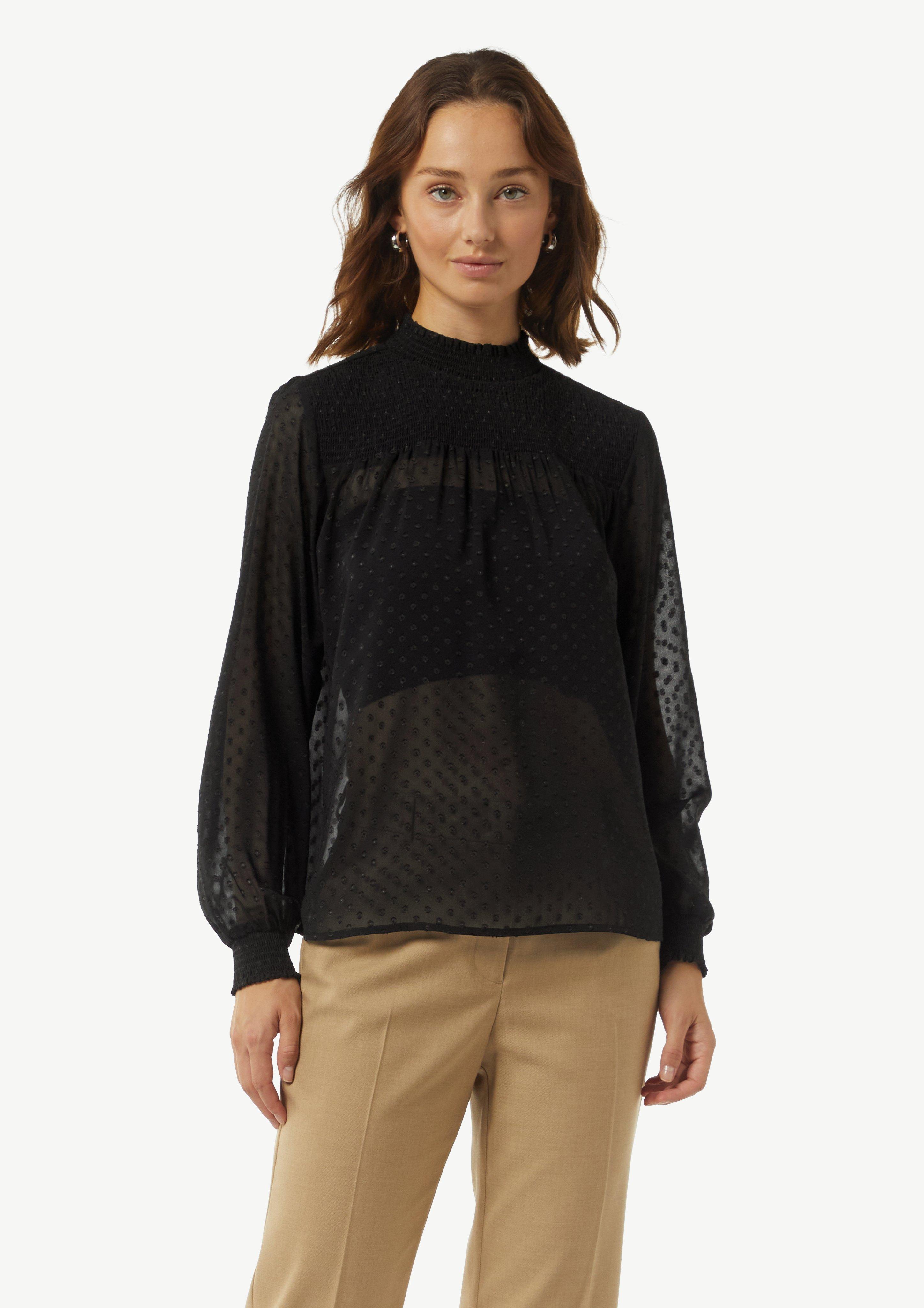 Transparente Jacquard-Bluse mit Smok-Detail - schwarz