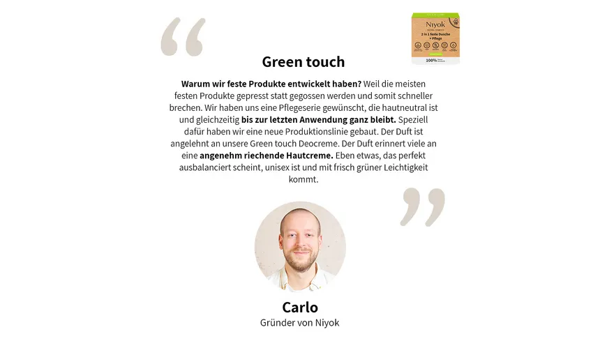 Niyok 2 in 1 feste Dusche & Pflege Green Touch 80 g