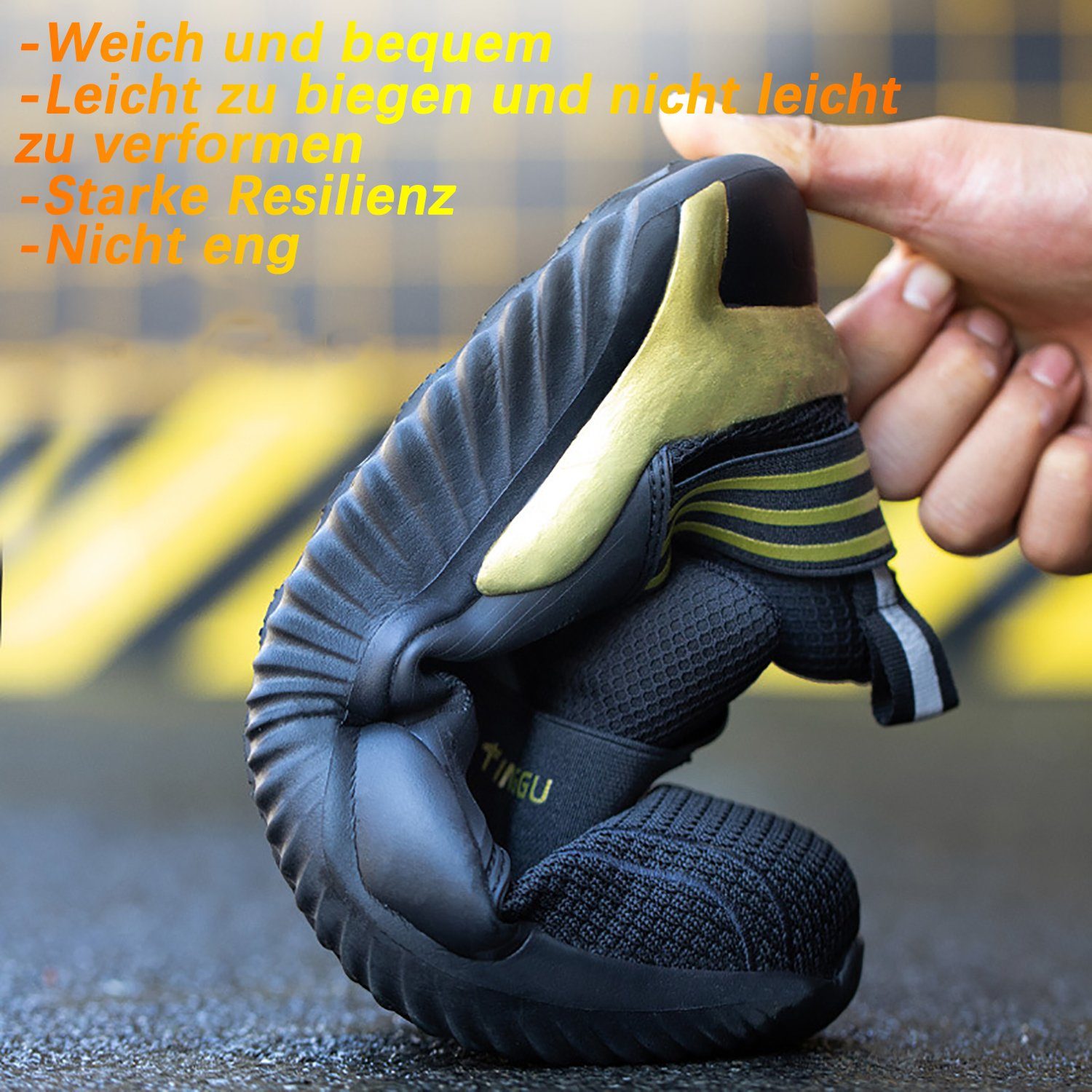 Daisred Arbeitsschuhe mit Stahlkappe Slip-on Schutzschuhe Sicherheitsschuh