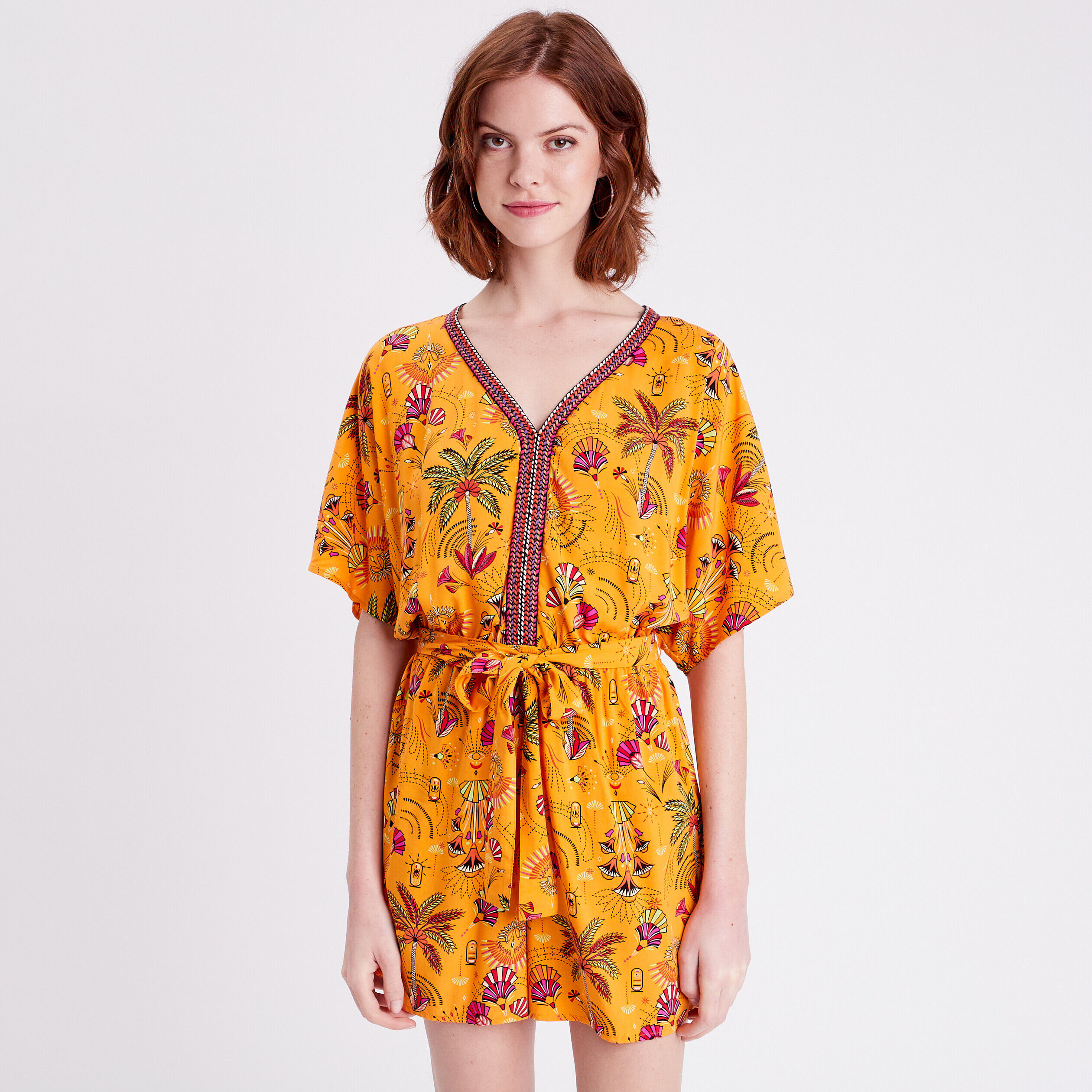 Combishort bandes tressées orange femme | Cache Cache