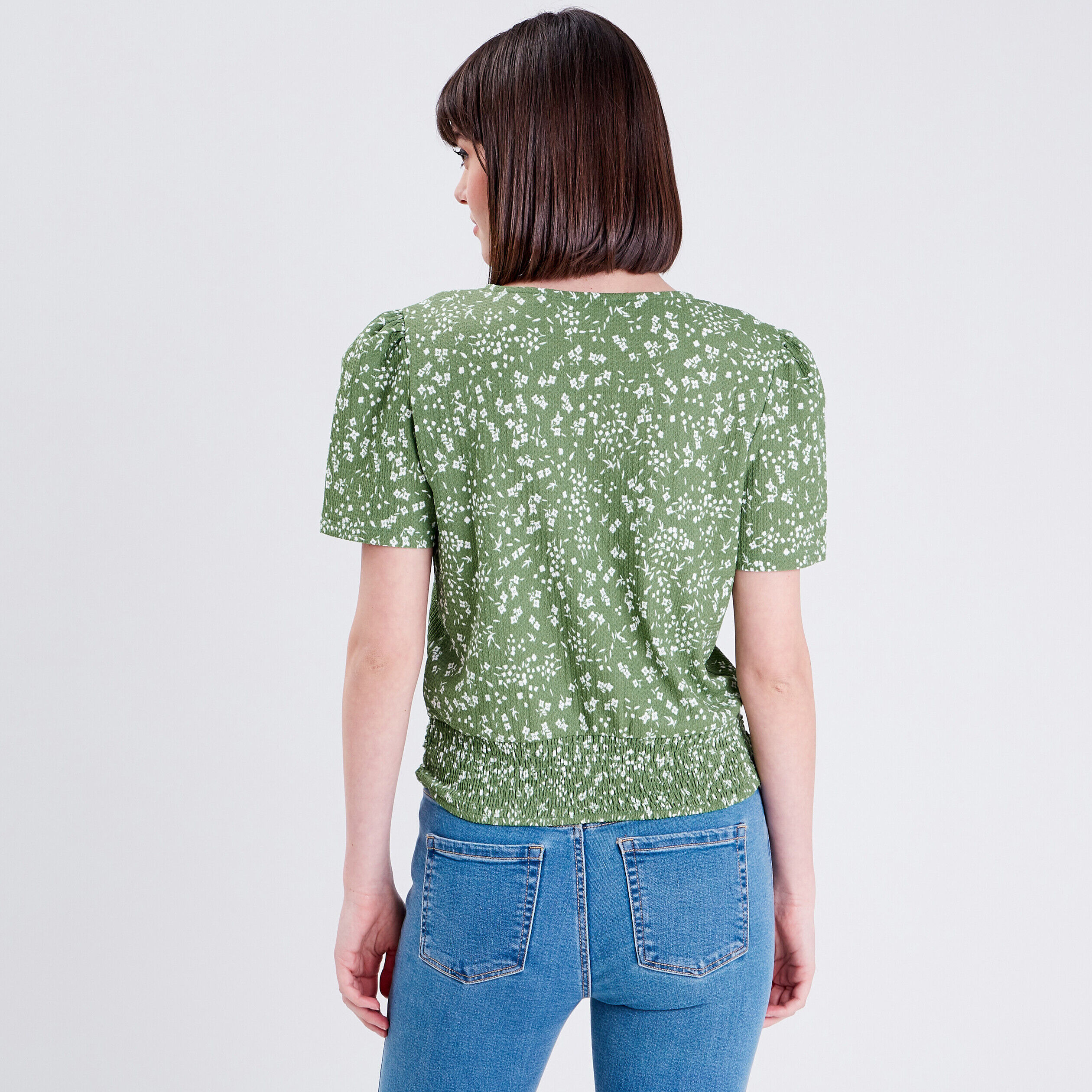 Blouse manches courtes vert femme | Cache Cache