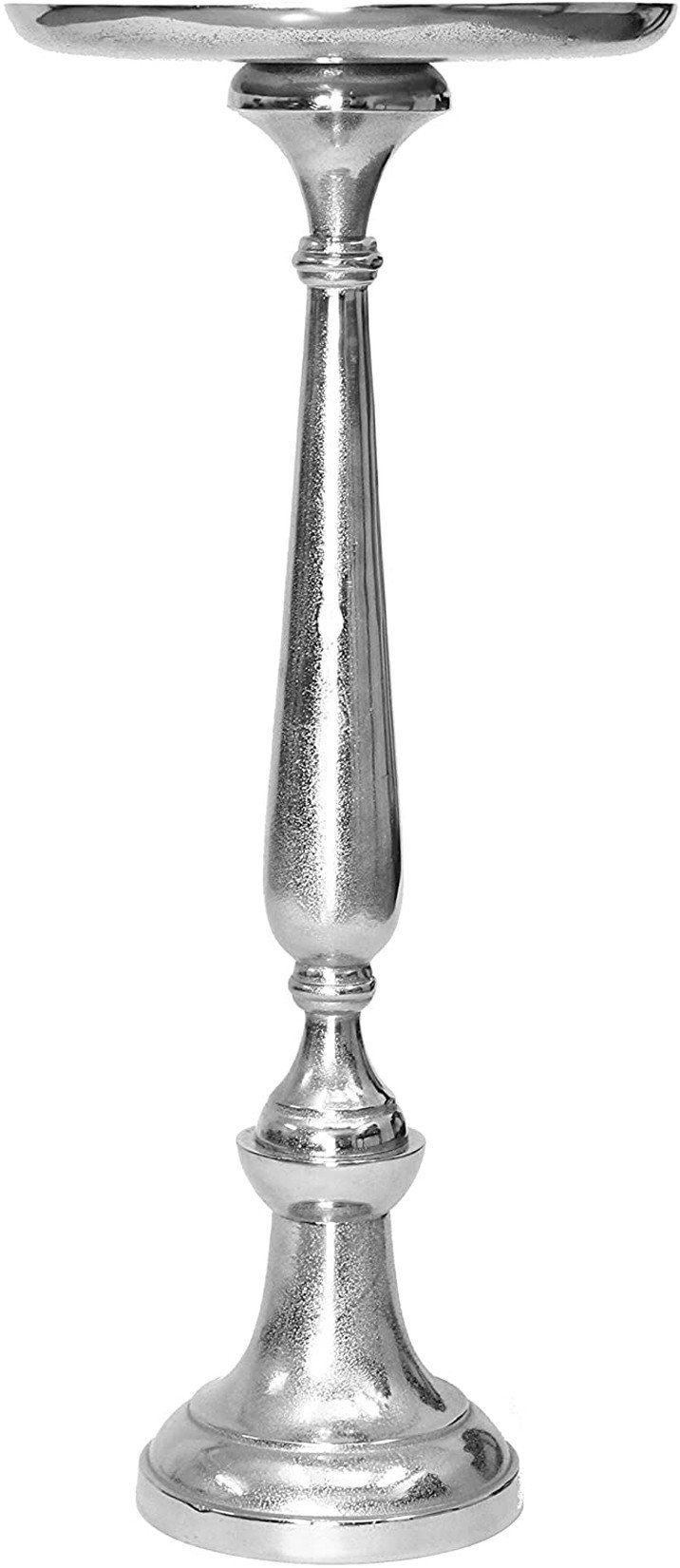 Dekoleidenschaft Dekosäule silber aus Metall, 78cm hoch, XXL Kerzenständer, Pflanzenständer, Antik Look