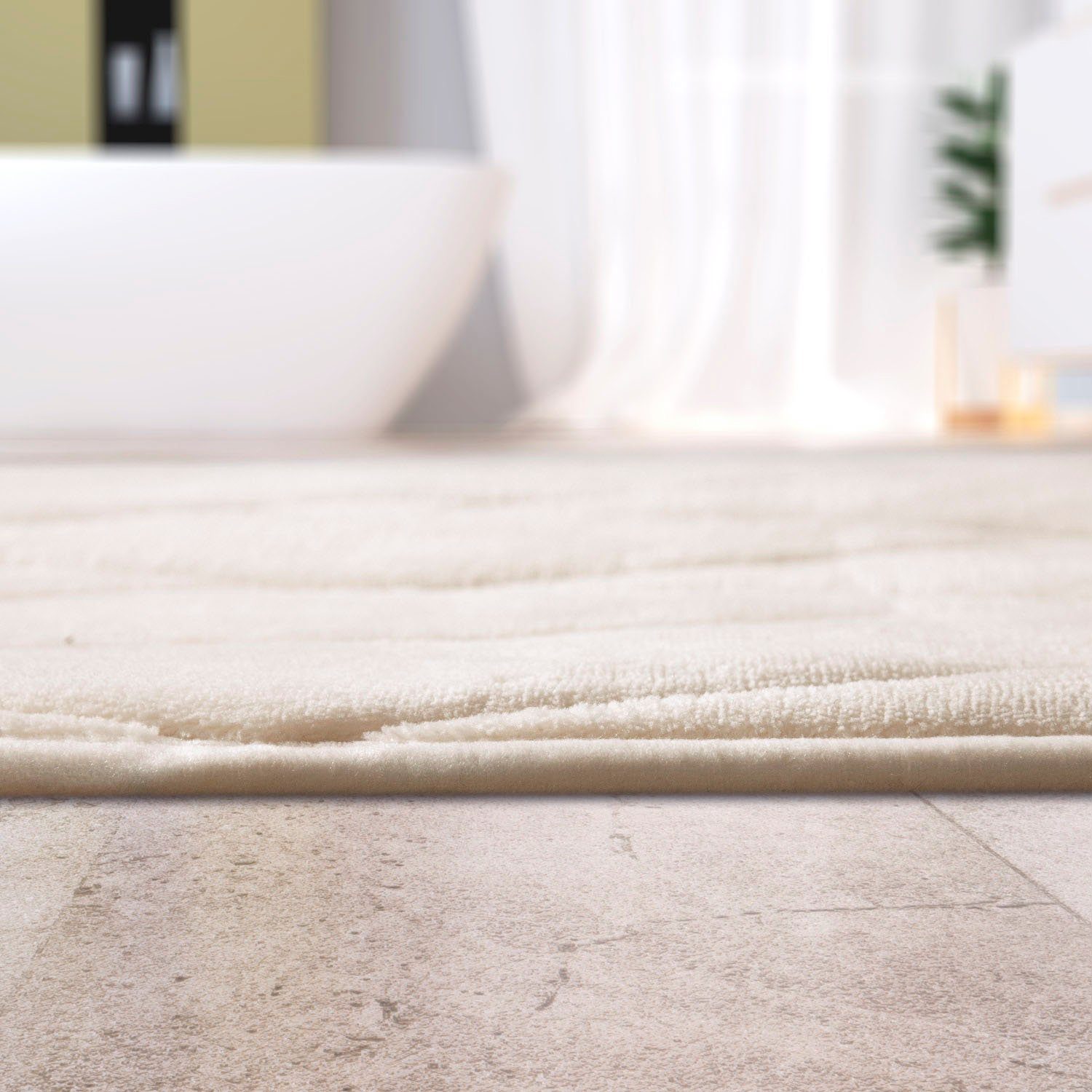 Badematte Corby 254 Paco Home, Höhe 13 mm, rutschhemmend beschichtet, fußbodenheizungsgeeignet, Polyester, rechteckig, Badteppich, Rauten Muster, Hoch-Tief Effekt, Memory-Foam Effekt