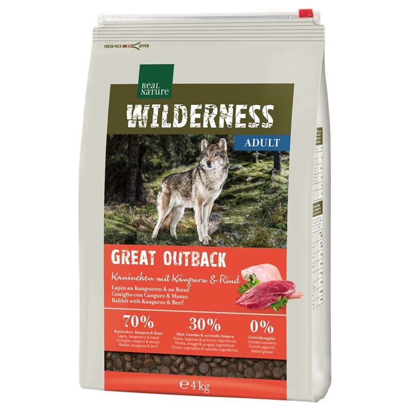 REAL NATURE Hundetrockenfutter REAL NATURE WILDERNESS Great Outback Kaninchen, Känguru & Rind 4 kg